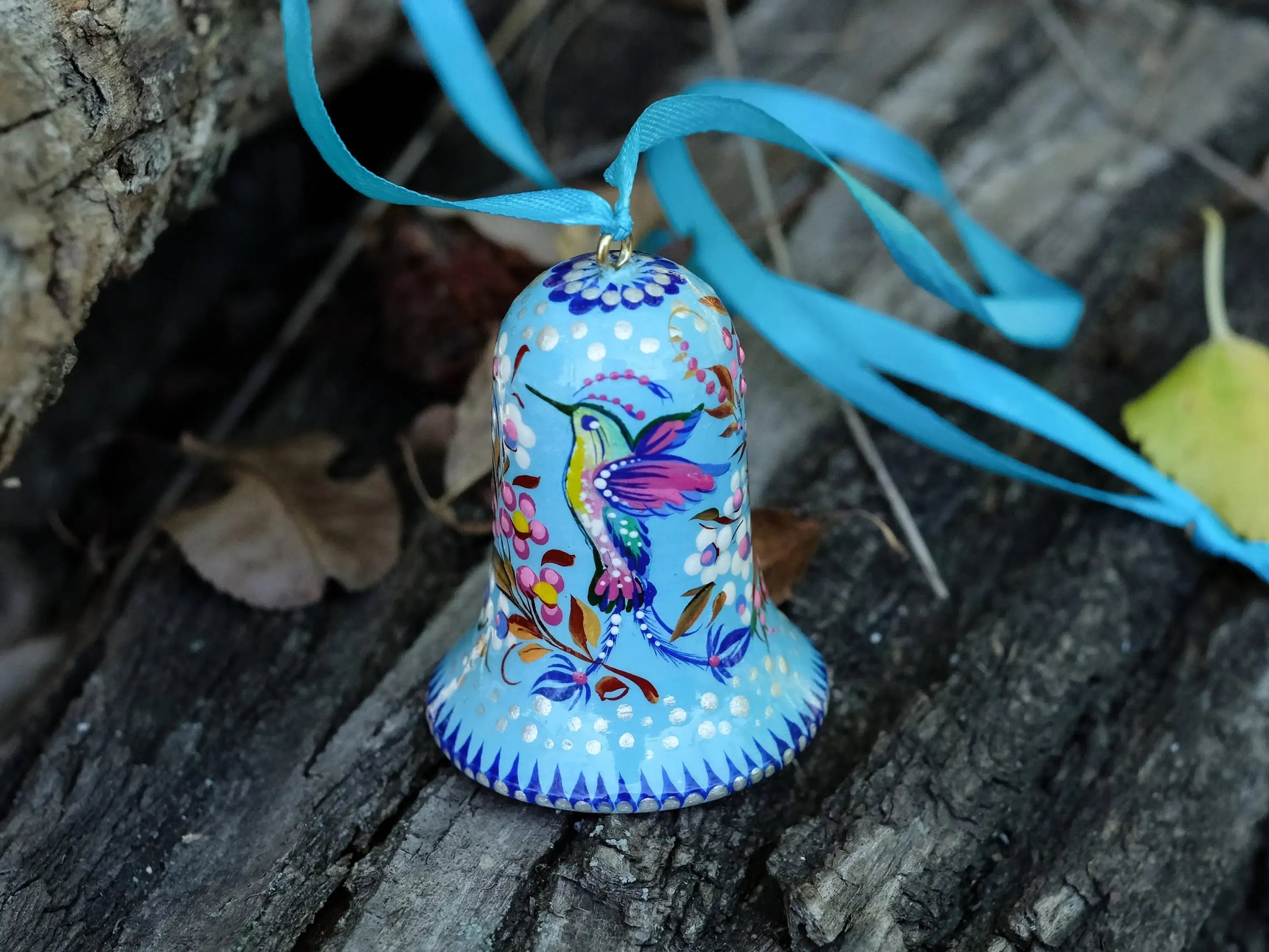Hummingbird Bell ornaments Painted with Petrykivka Art