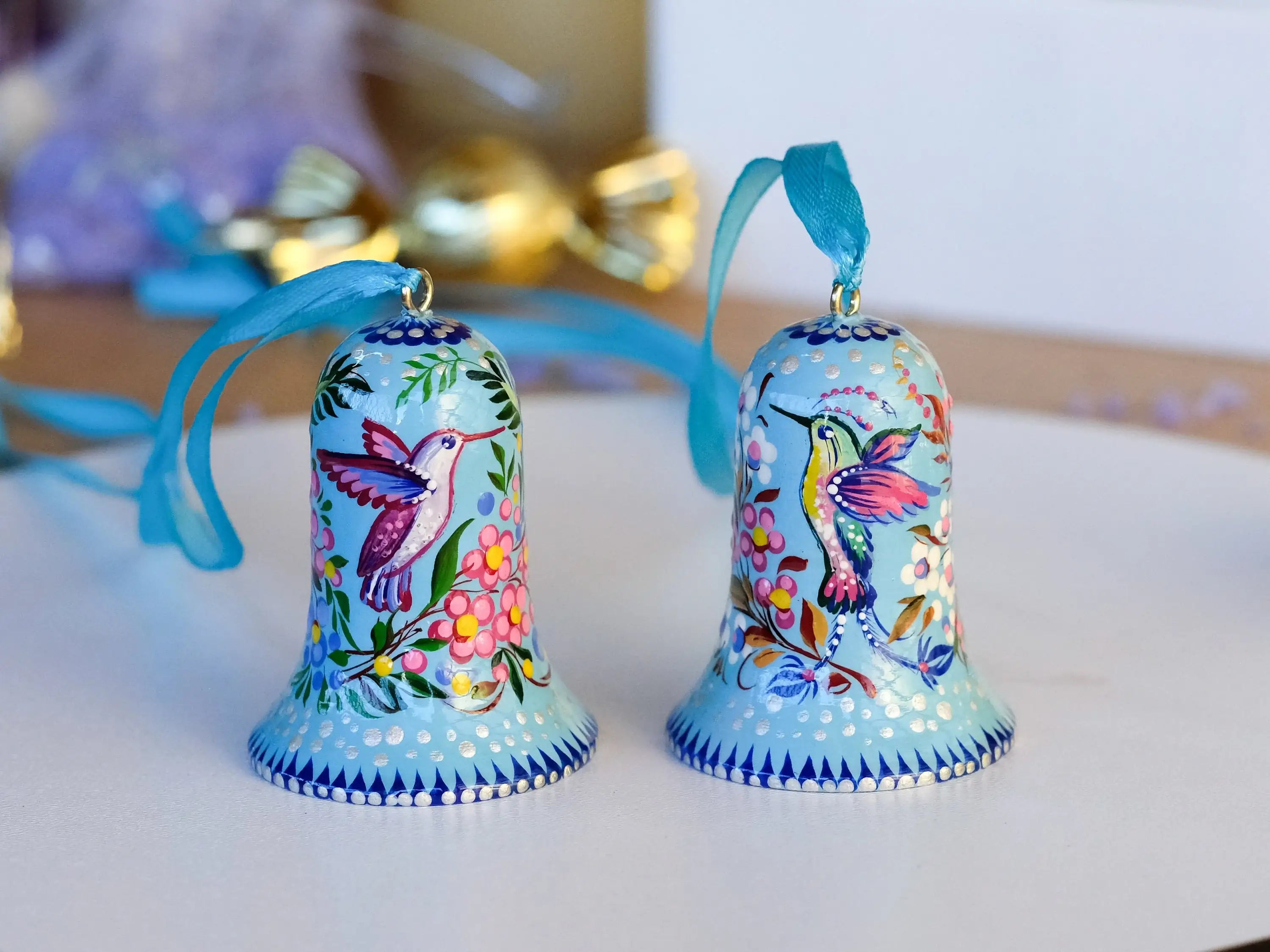 Hummingbird Bell ornaments Painted with Petrykivka Art