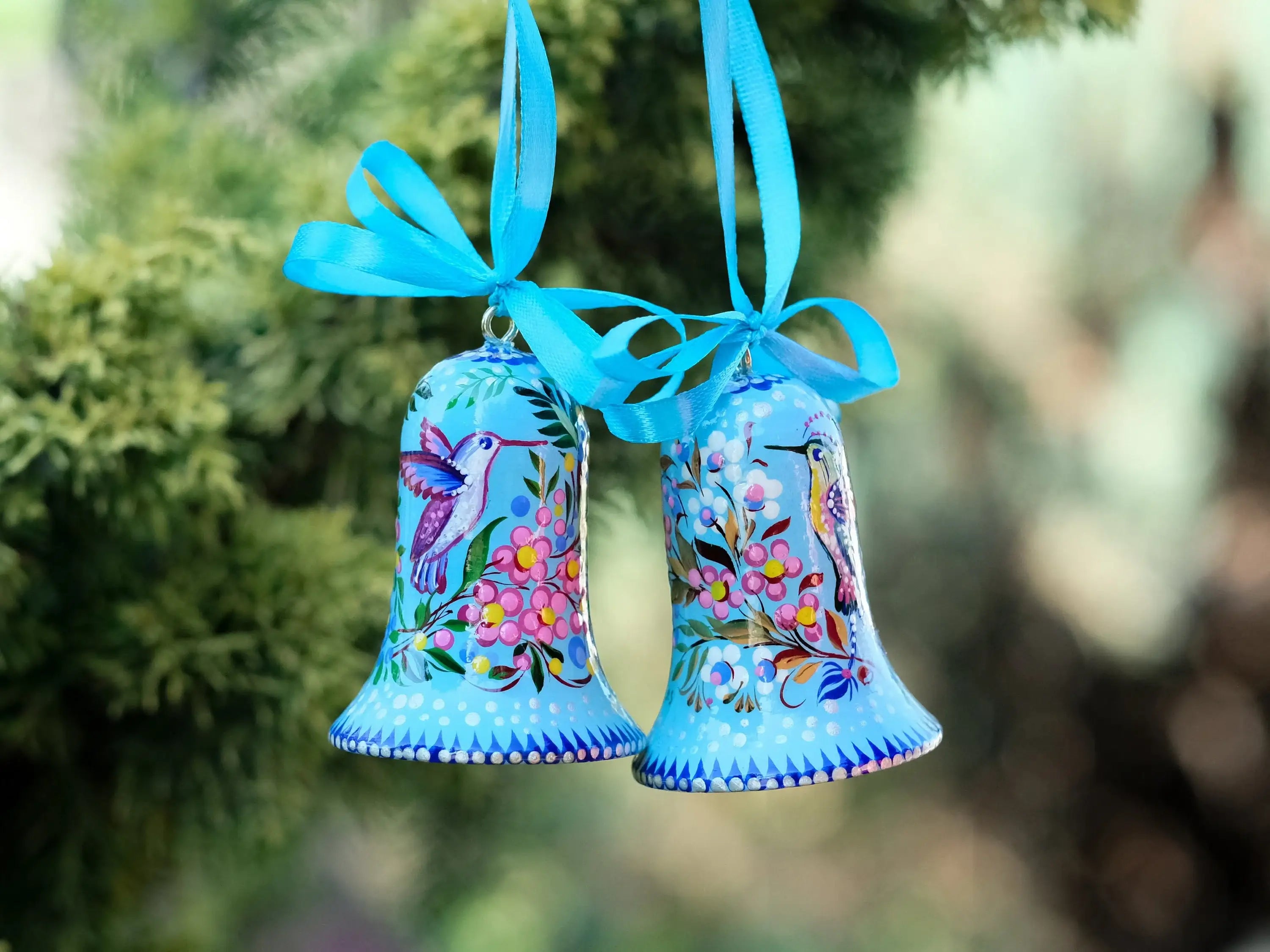 Painted Wooden Hummingbird Easter Bell Ornament