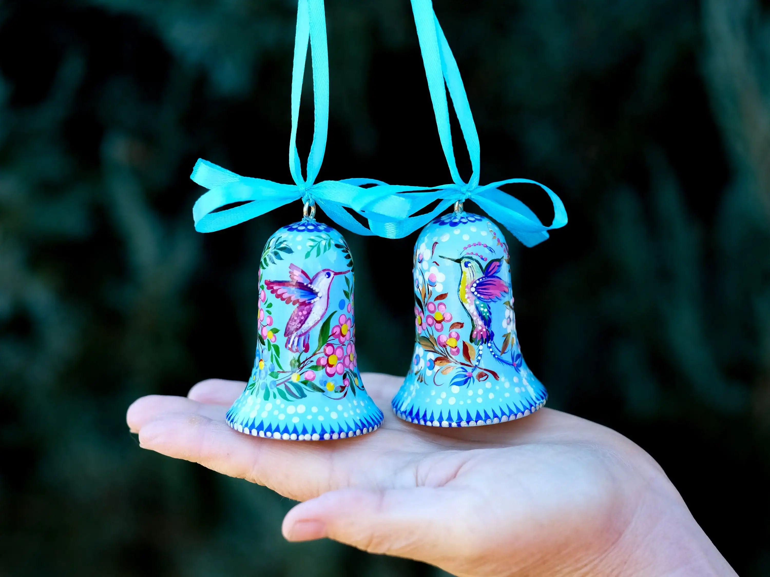 Painted Wooden Hummingbird Easter Bell Ornament