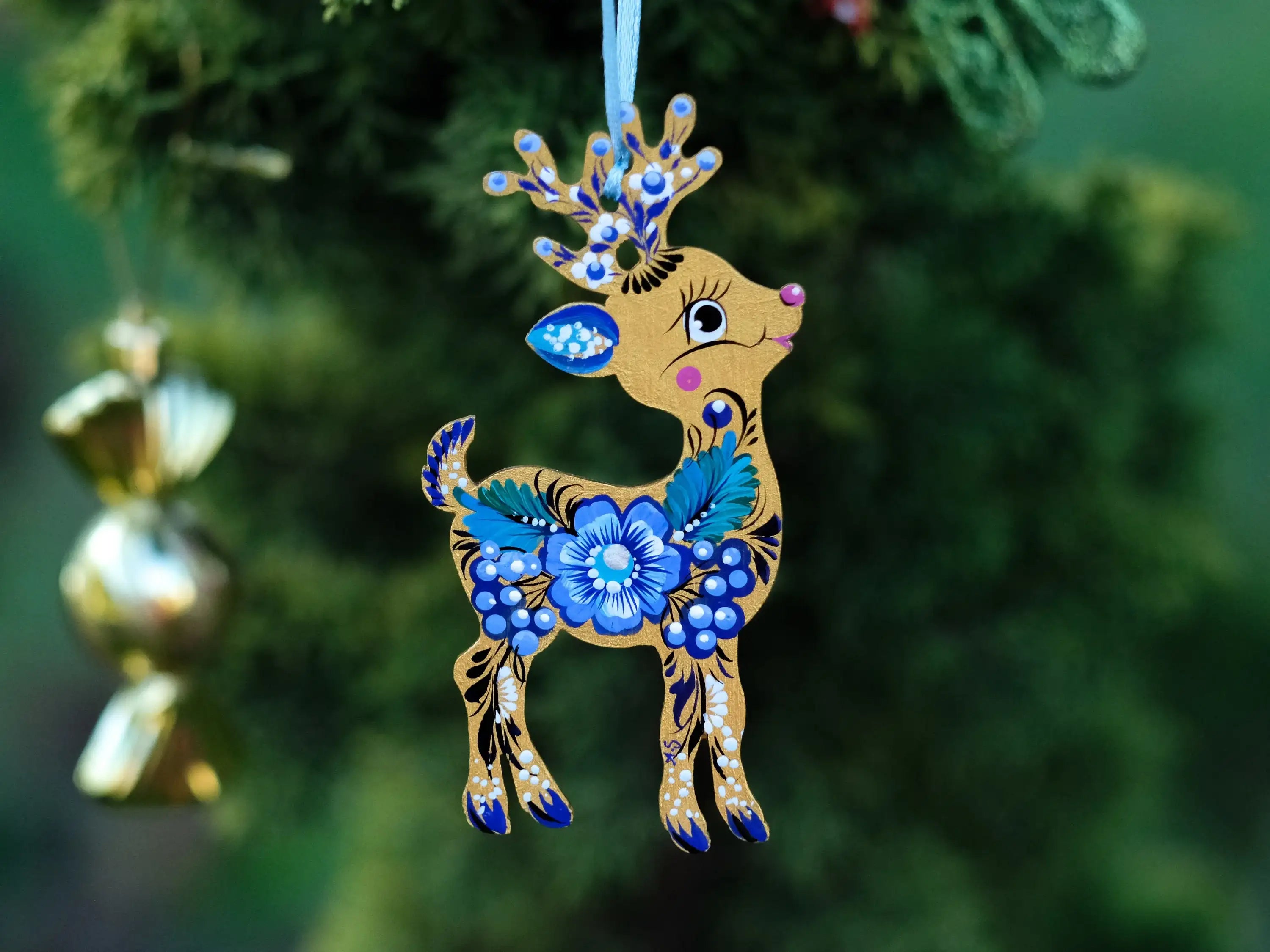 Hand-painted Wooden Deer Christmas Ornament