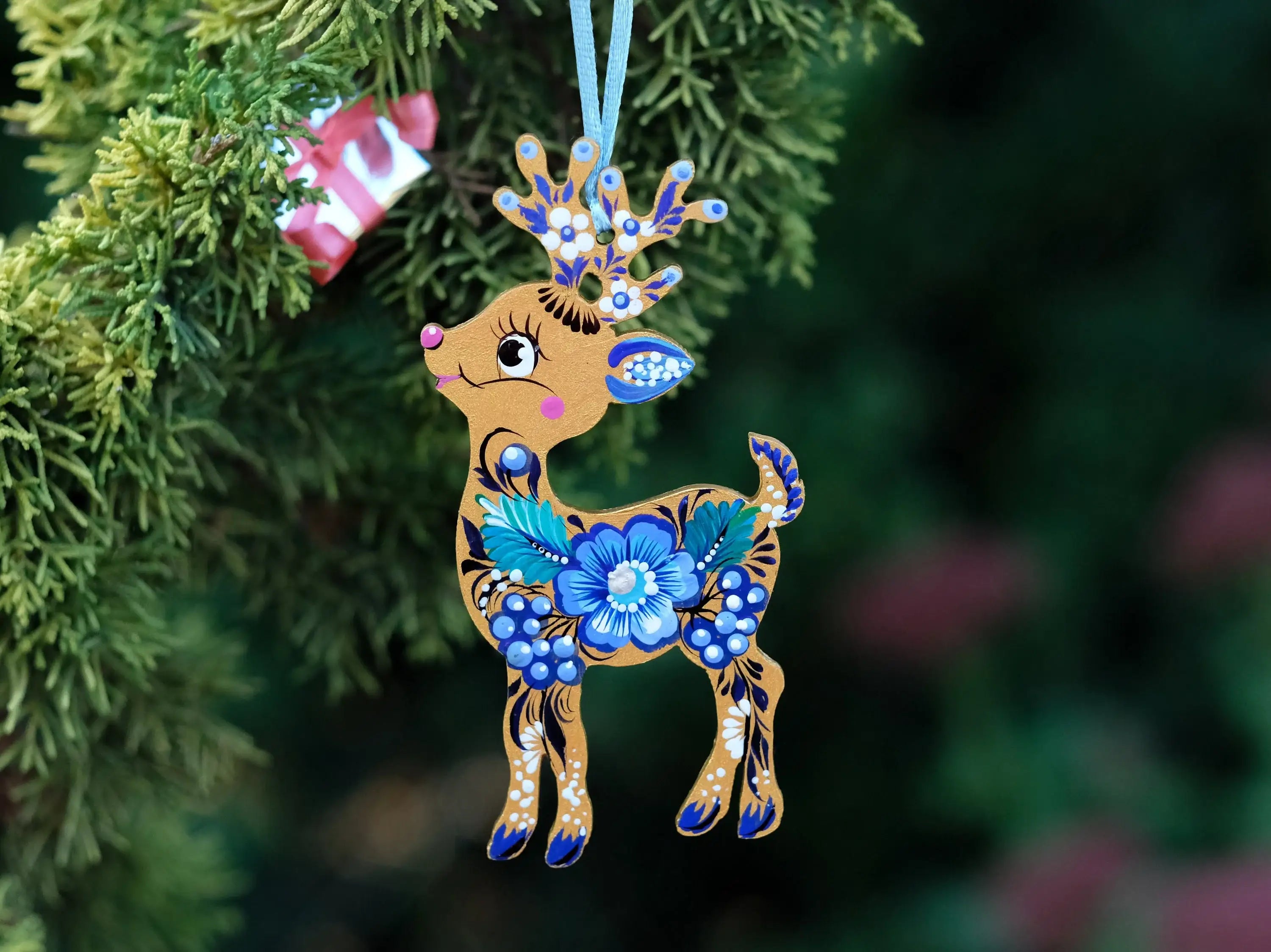 Hand-painted Wooden Deer Christmas Ornament