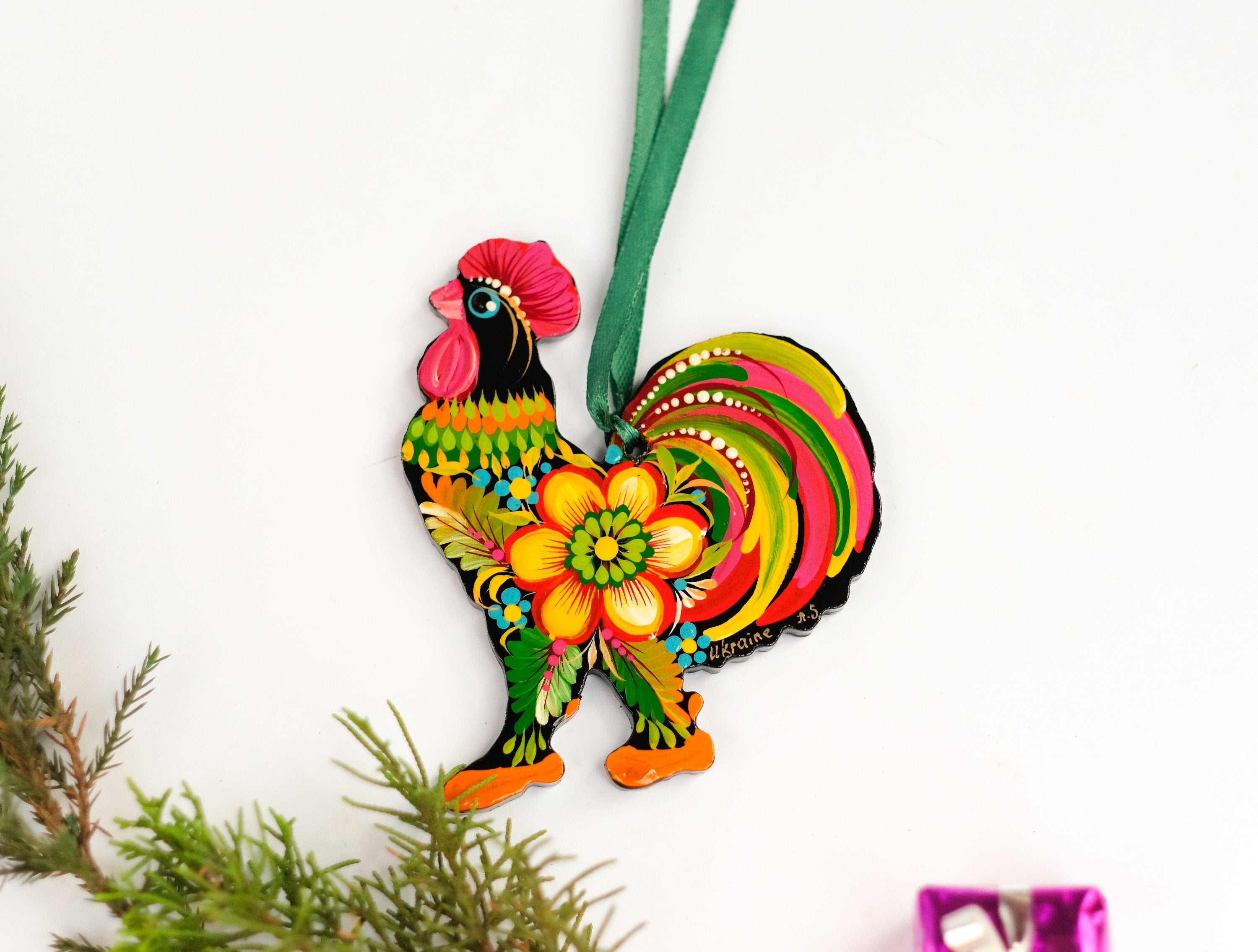 Handmade Wooden Rooster Easter Ornament