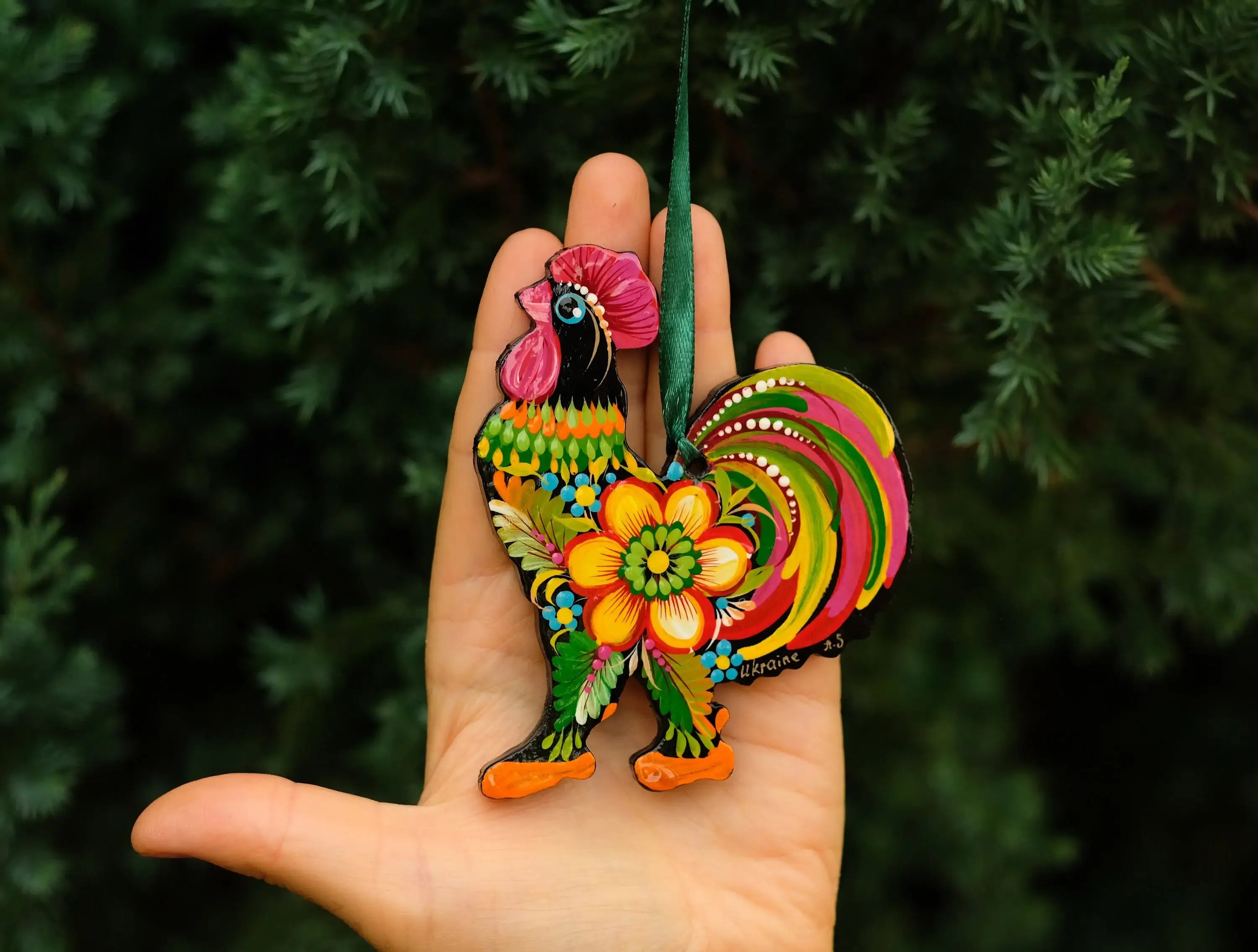 Handmade Wooden Rooster Easter Ornament