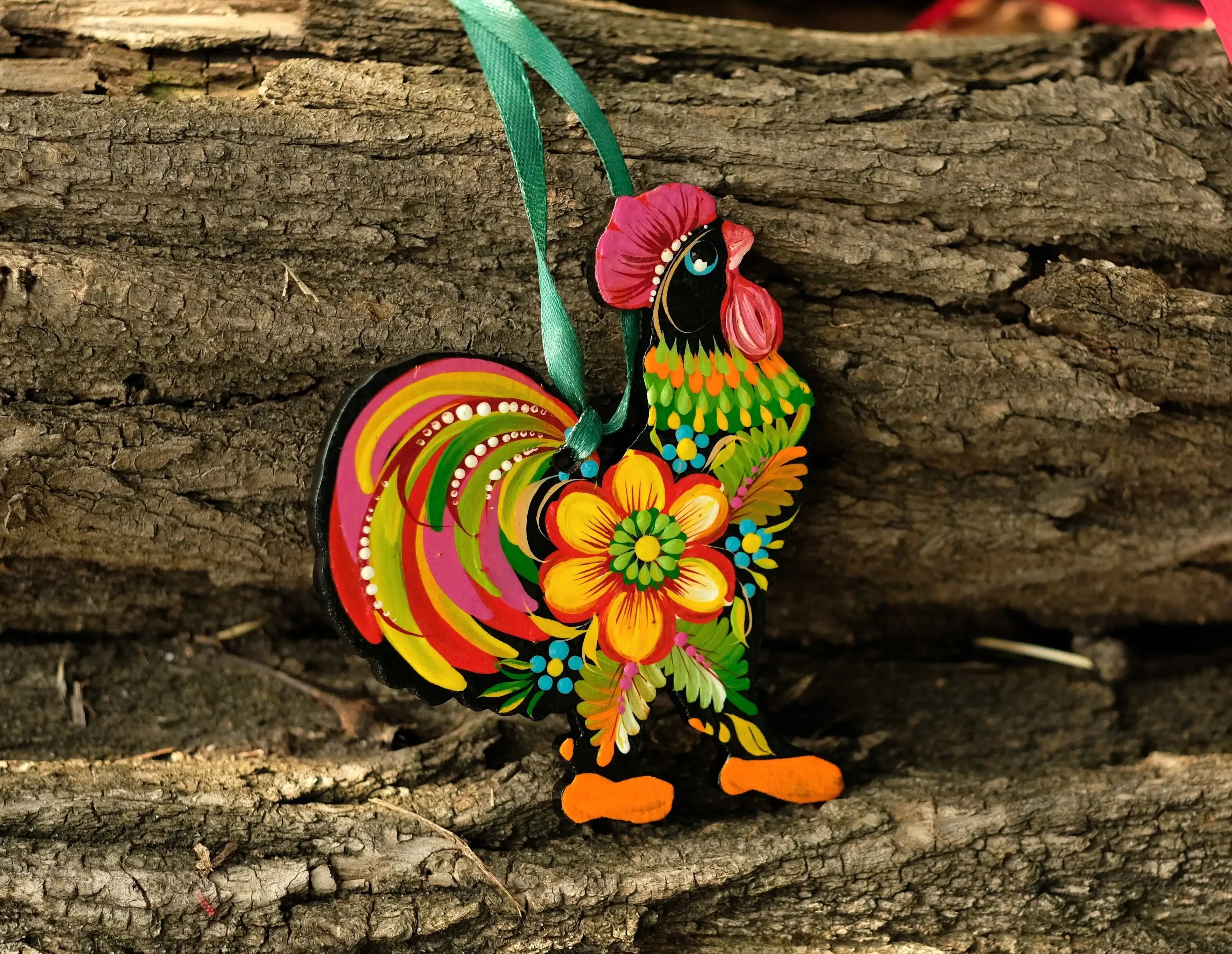 Handmade Wooden Rooster Easter Ornament