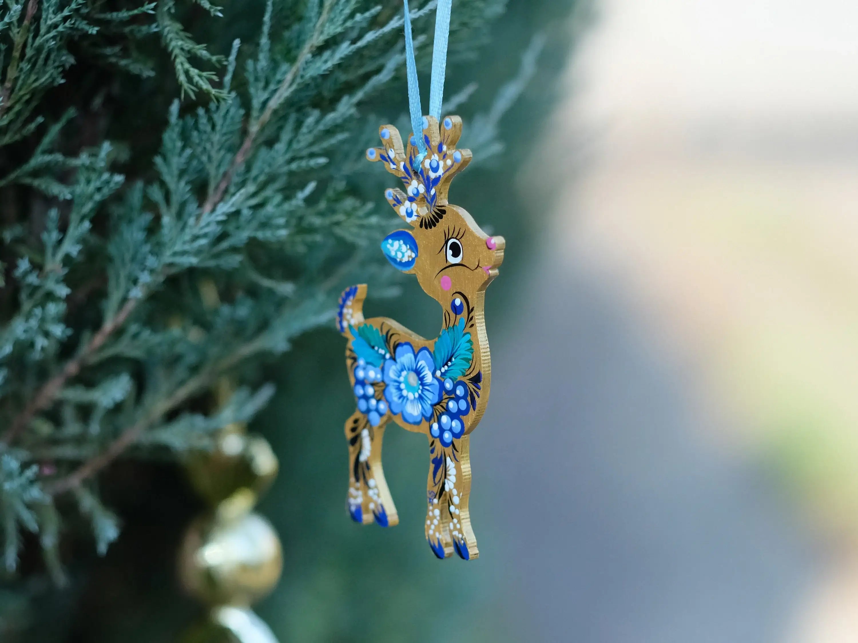 Hand-painted Wooden Deer Christmas Ornament
