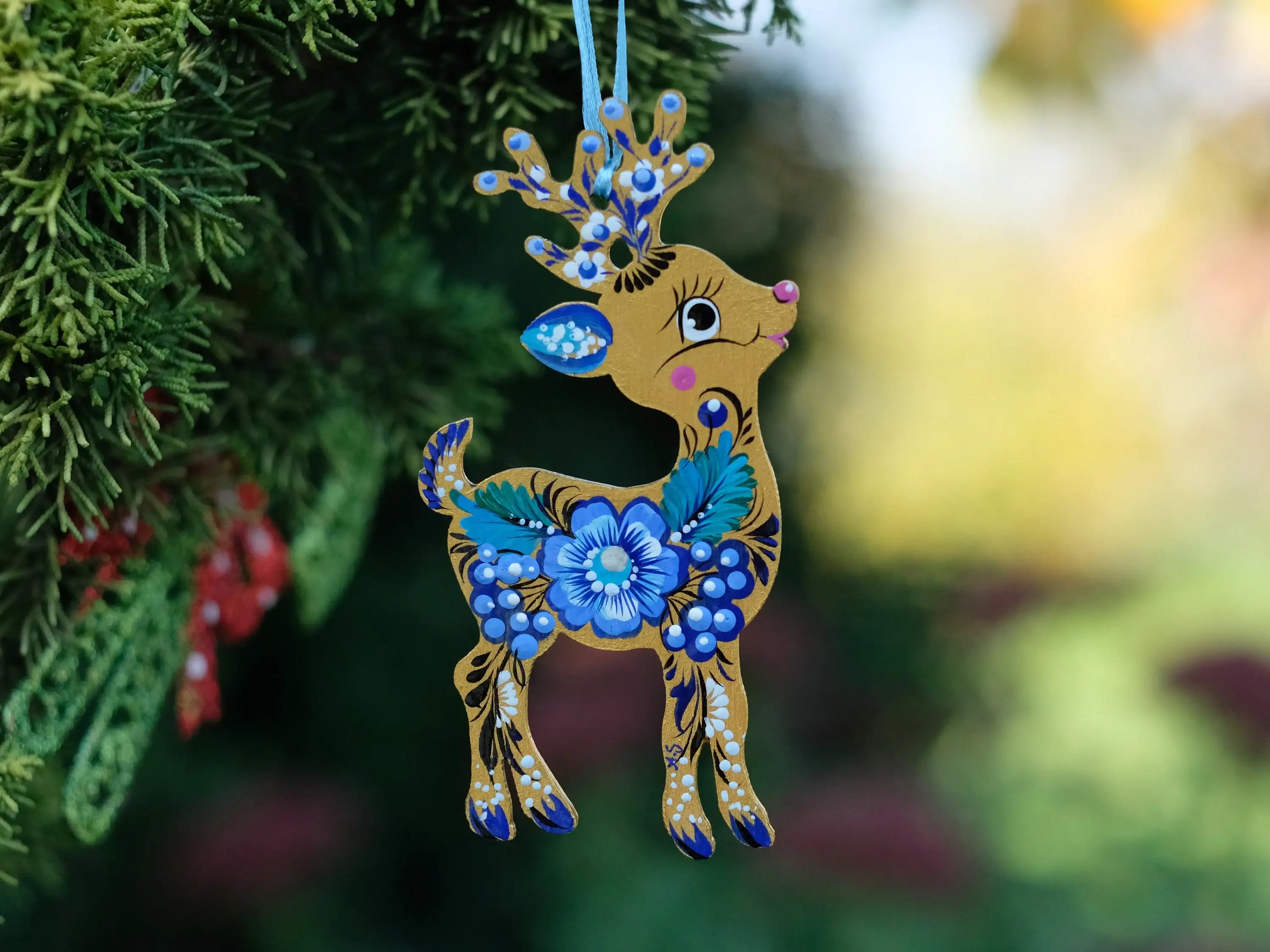 Hand-painted Wooden Deer Christmas Ornament