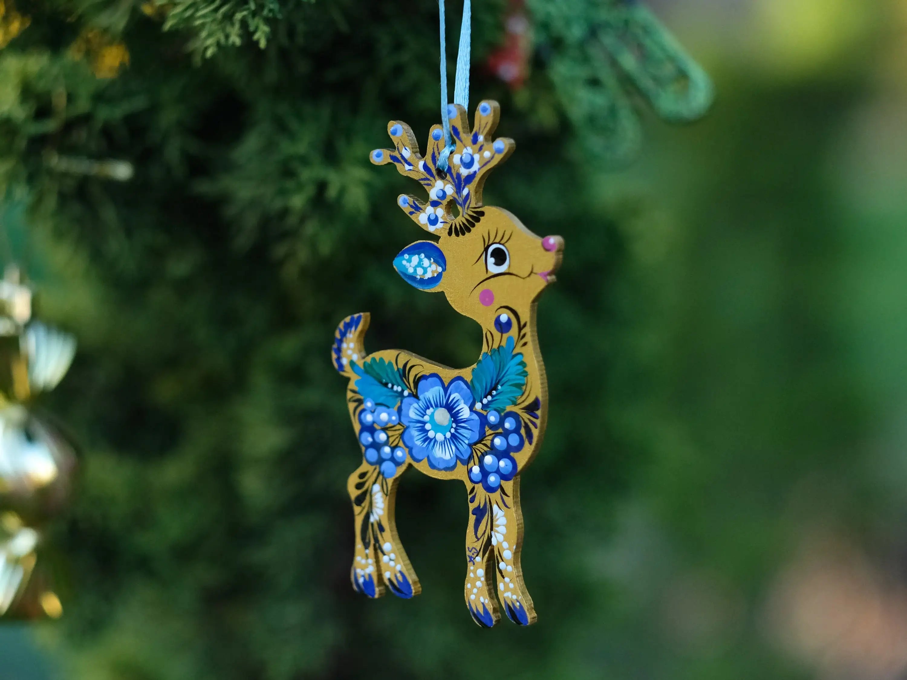 Hand-painted Wooden Deer Christmas Ornament