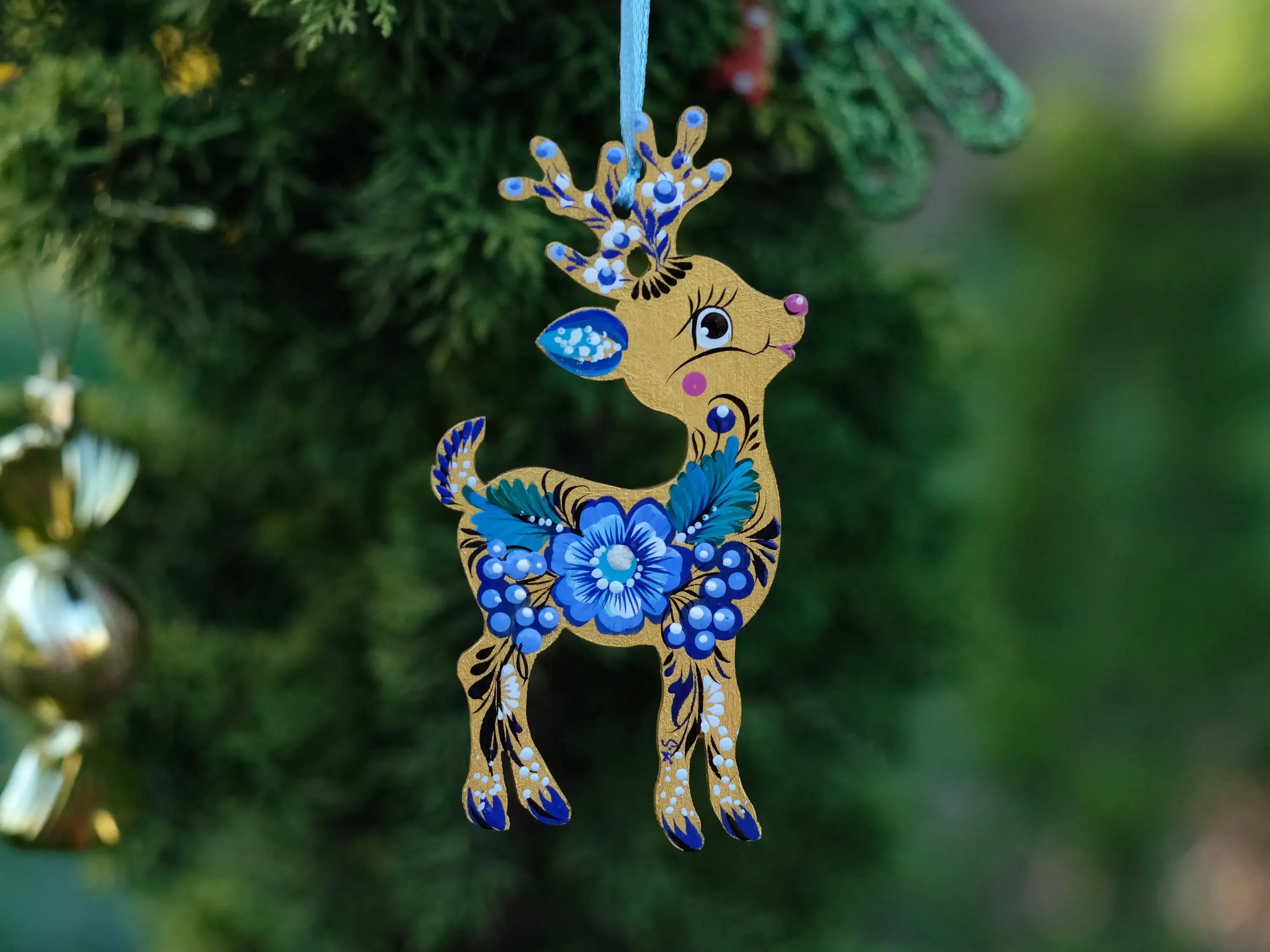 Hand-painted Wooden Deer Christmas Ornament
