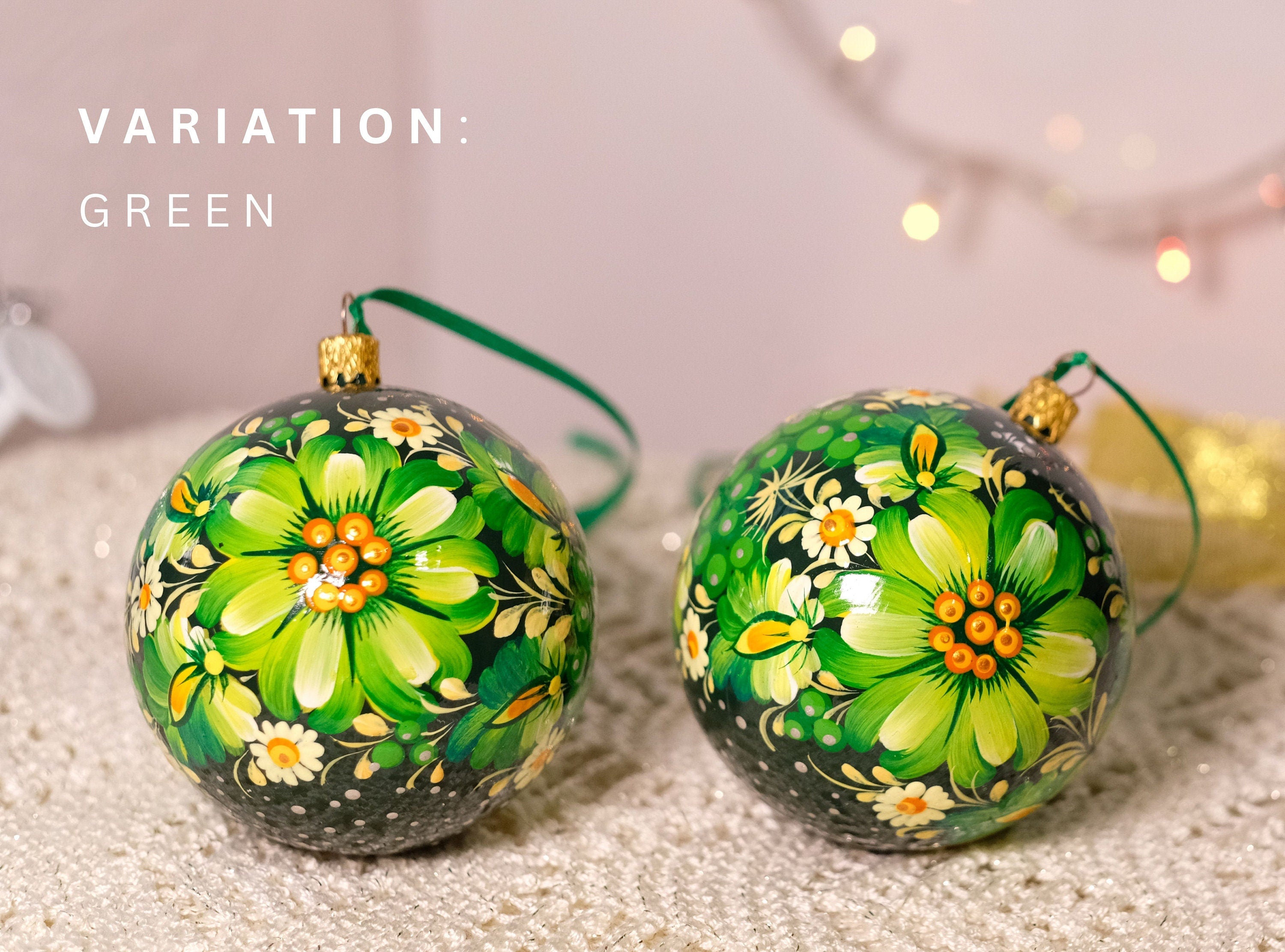 Hand-painted Blue Flower Christmas Ornament Ball 3.14 in
