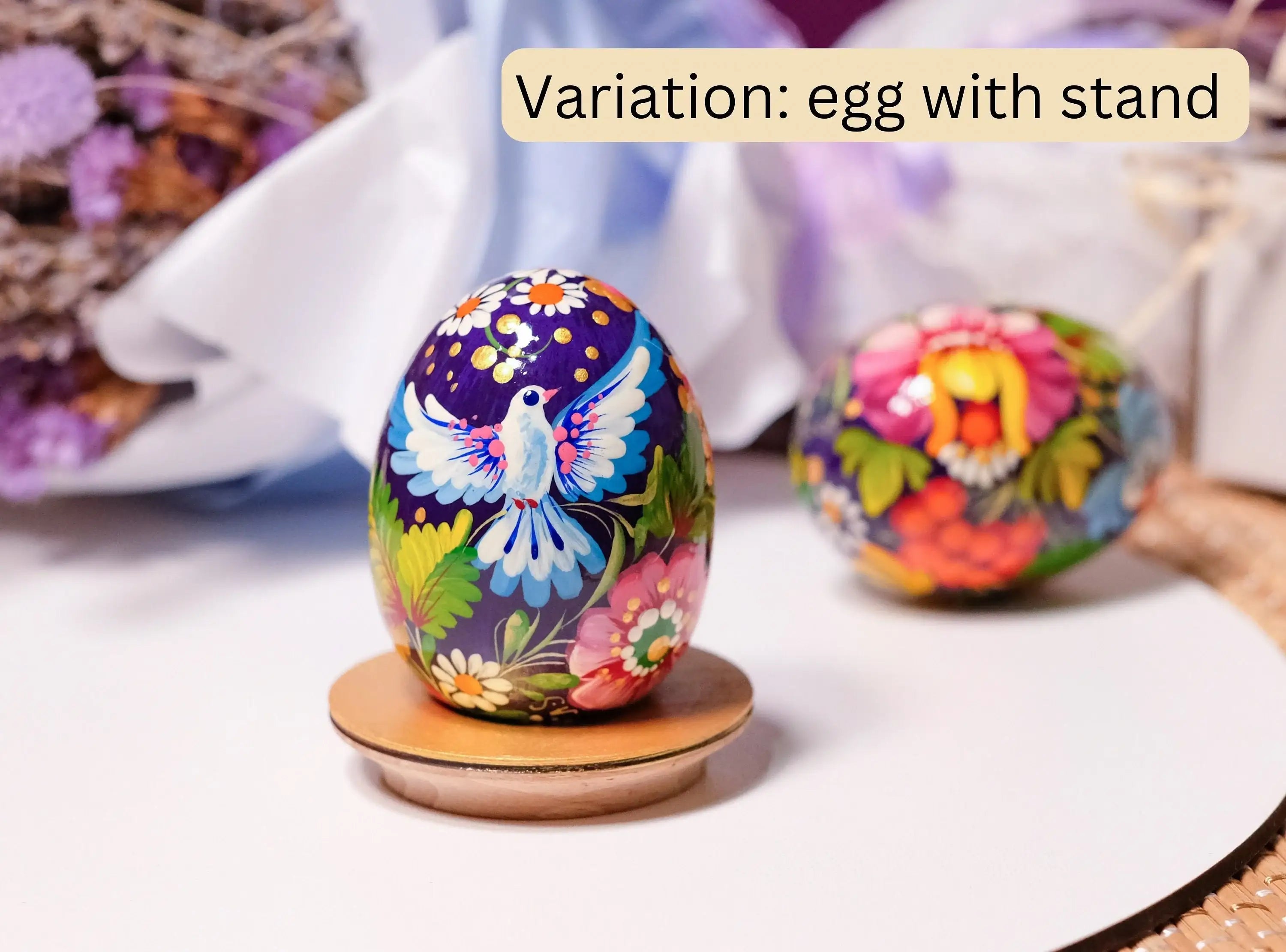 Wooden Easter Egg Hand-painted with Ukrainian Petrykivka Art