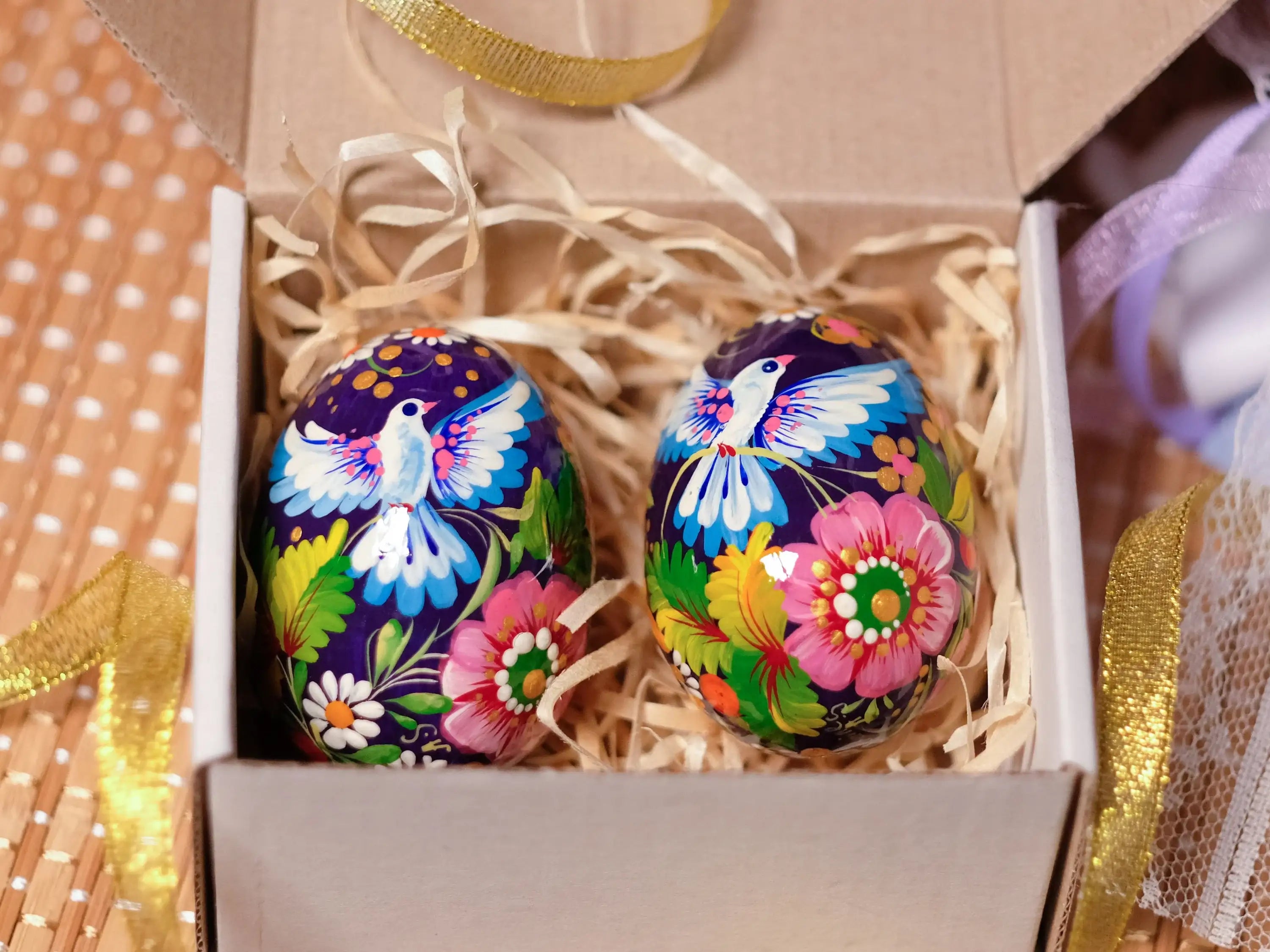 Wooden Easter Egg Hand-painted with Ukrainian Petrykivka Art