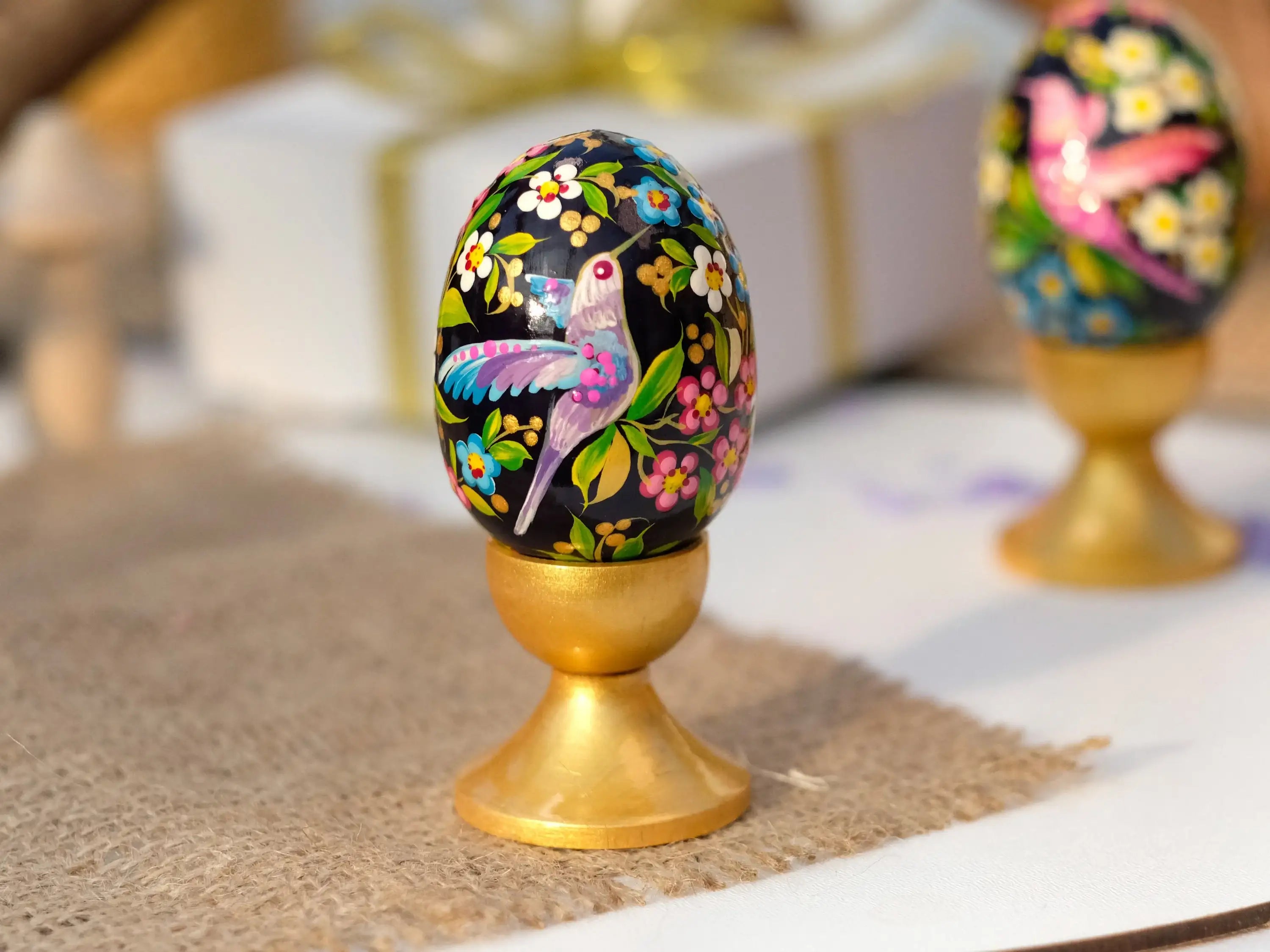 Painted Wooden Hummingbird Easter Egg