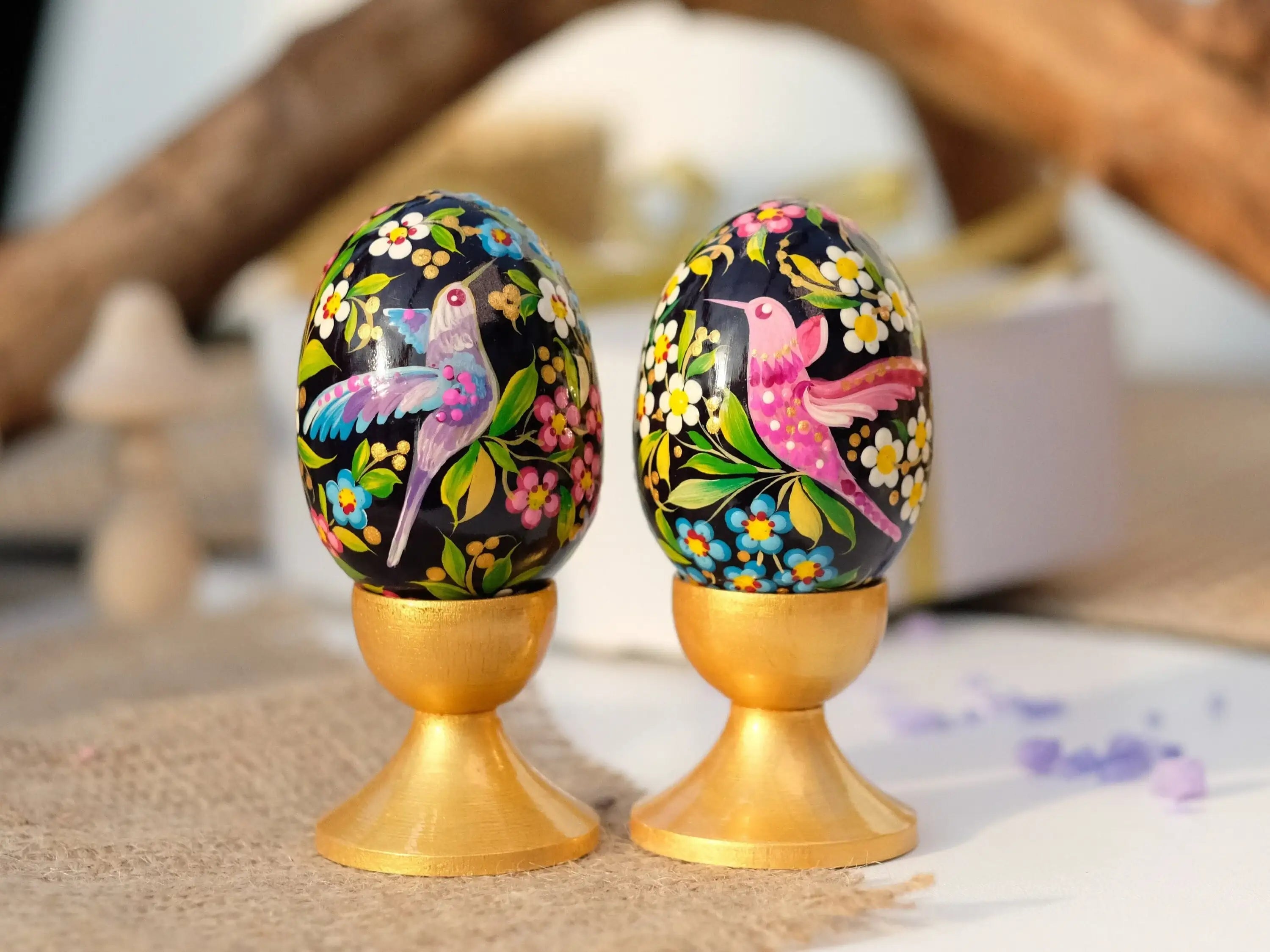 Painted Wooden Hummingbird Easter Egg