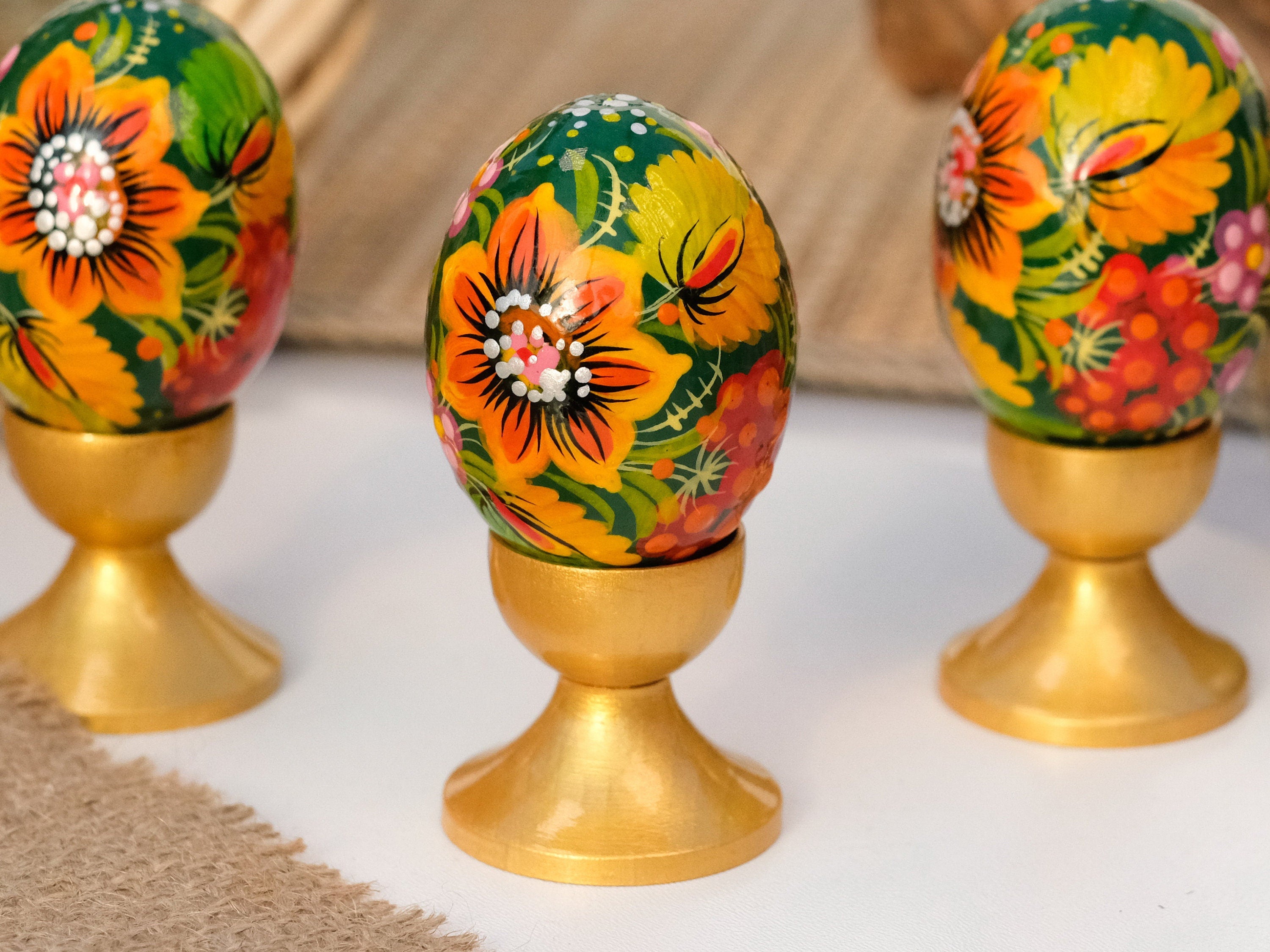 Hand-painted Wooden Sunflower Easter Egg - Ukrainian Pysanky Egg