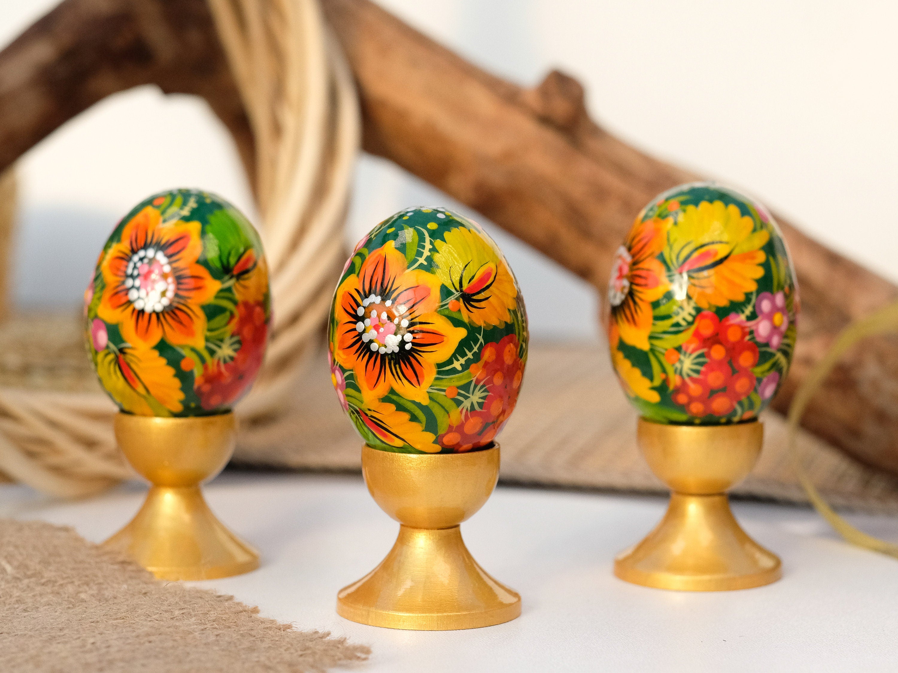Hand-painted Wooden Sunflower Easter Egg - Ukrainian Pysanky Egg