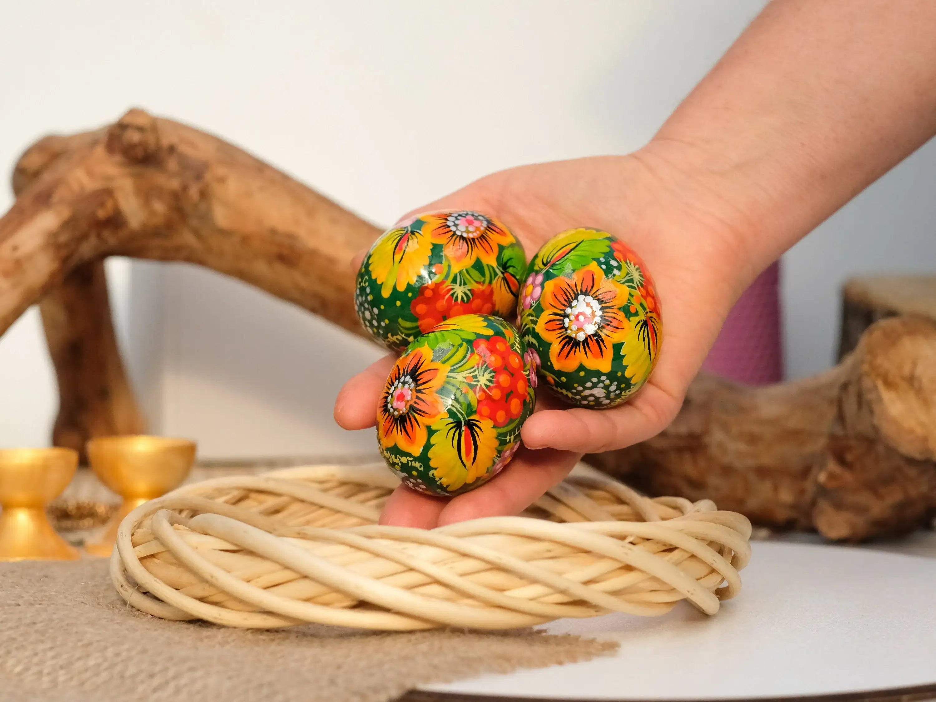 Hand-painted Wooden Sunflower Easter Egg - Ukrainian Pysanky Egg