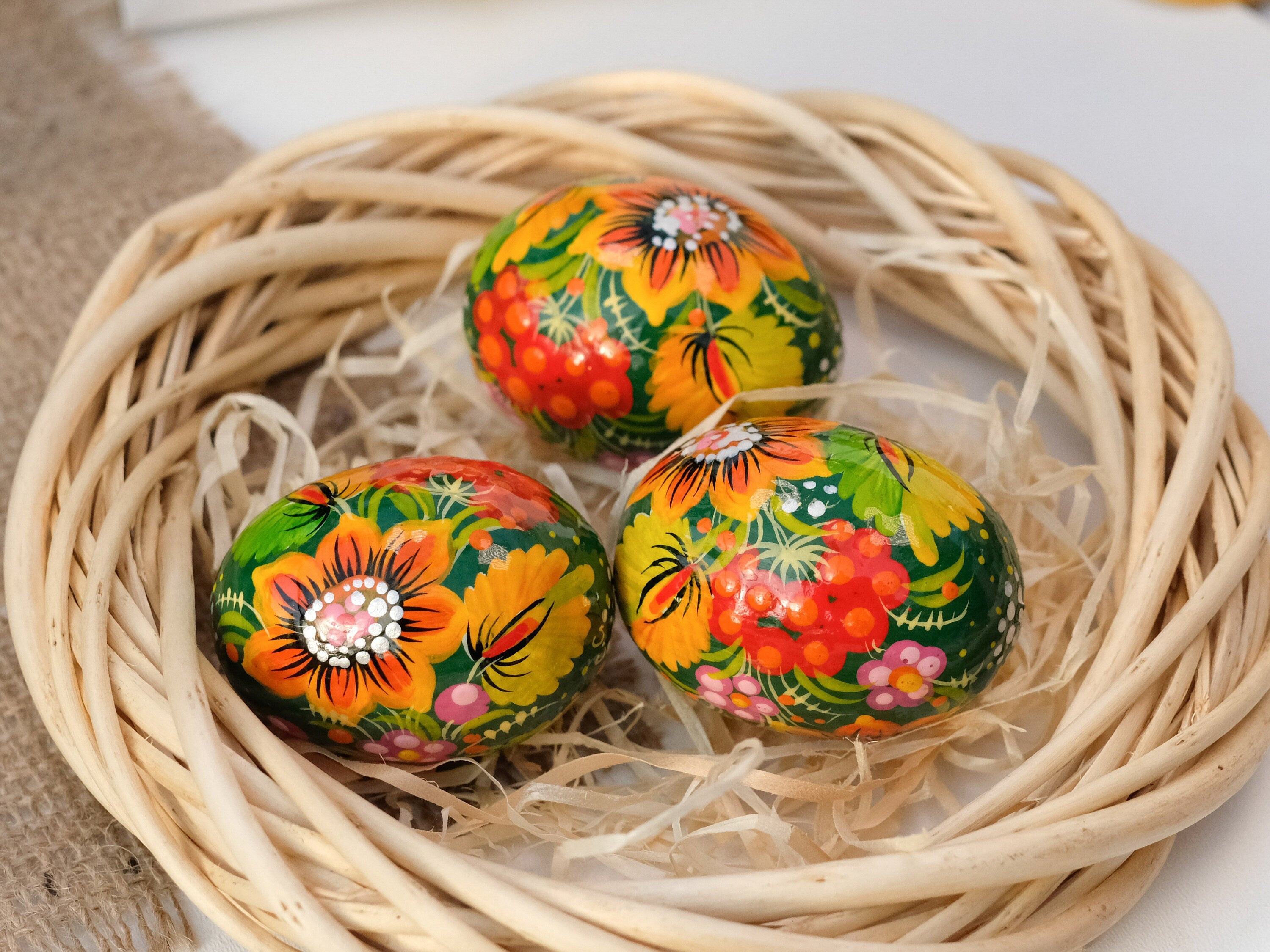 Hand-painted Wooden Sunflower Easter Egg - Ukrainian Pysanky Egg