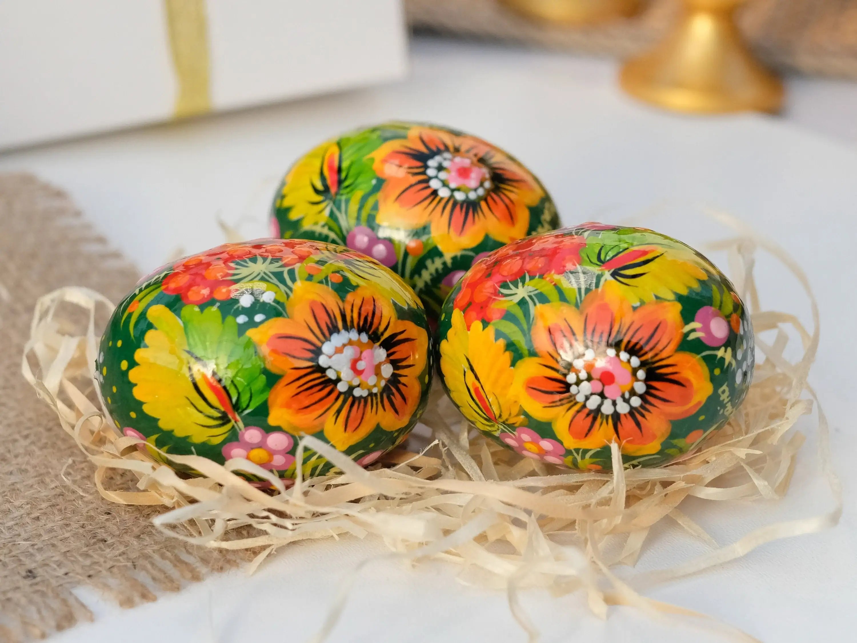 Hand-painted Wooden Sunflower Easter Egg - Ukrainian Pysanky Egg
