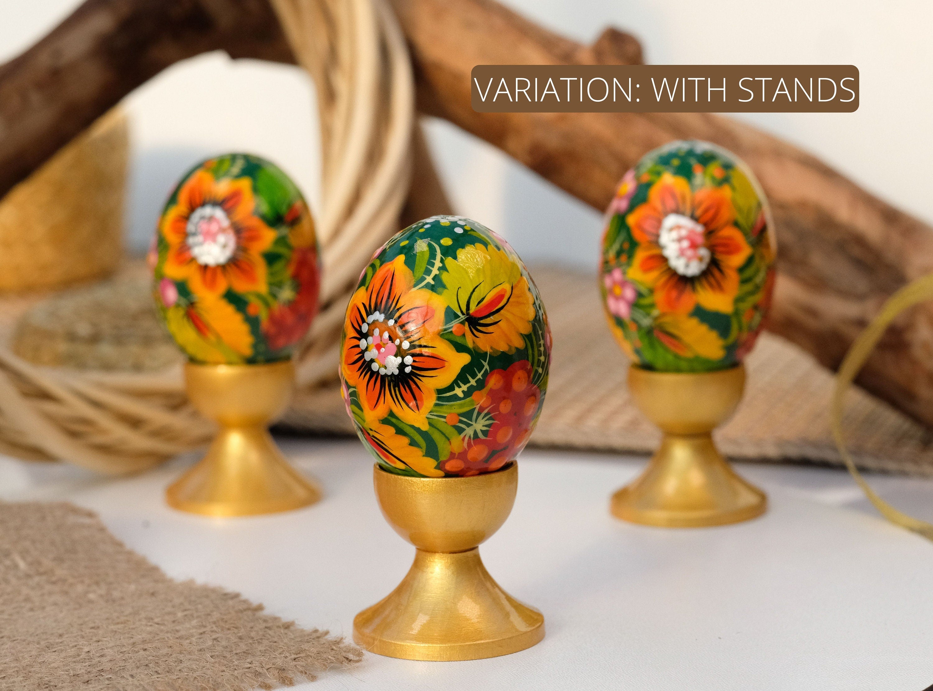 Hand-painted Wooden Sunflower Easter Egg - Ukrainian Pysanky Egg