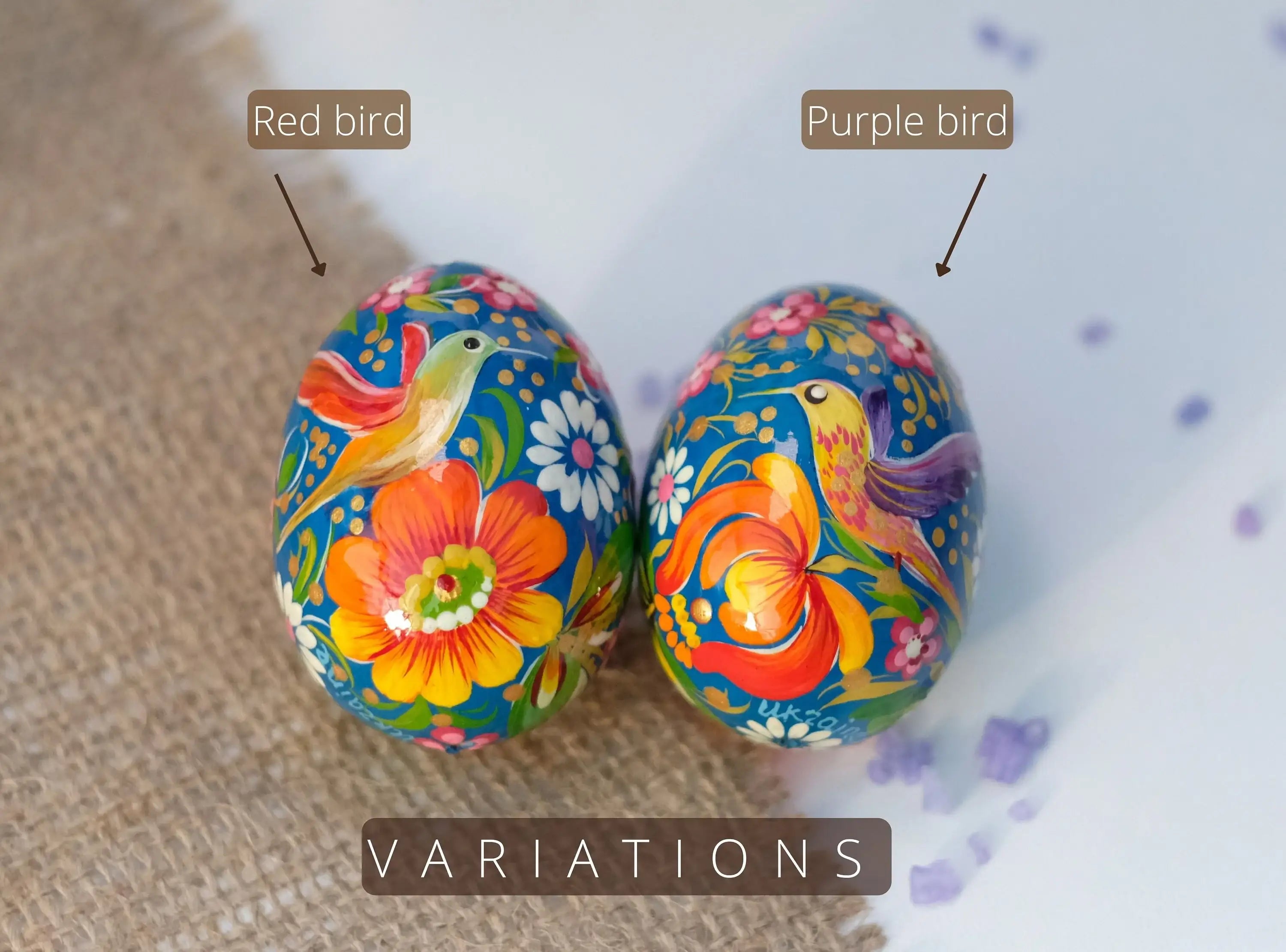 Painted Wooden Hummingbird Easter Egg with Petrykivka Art
