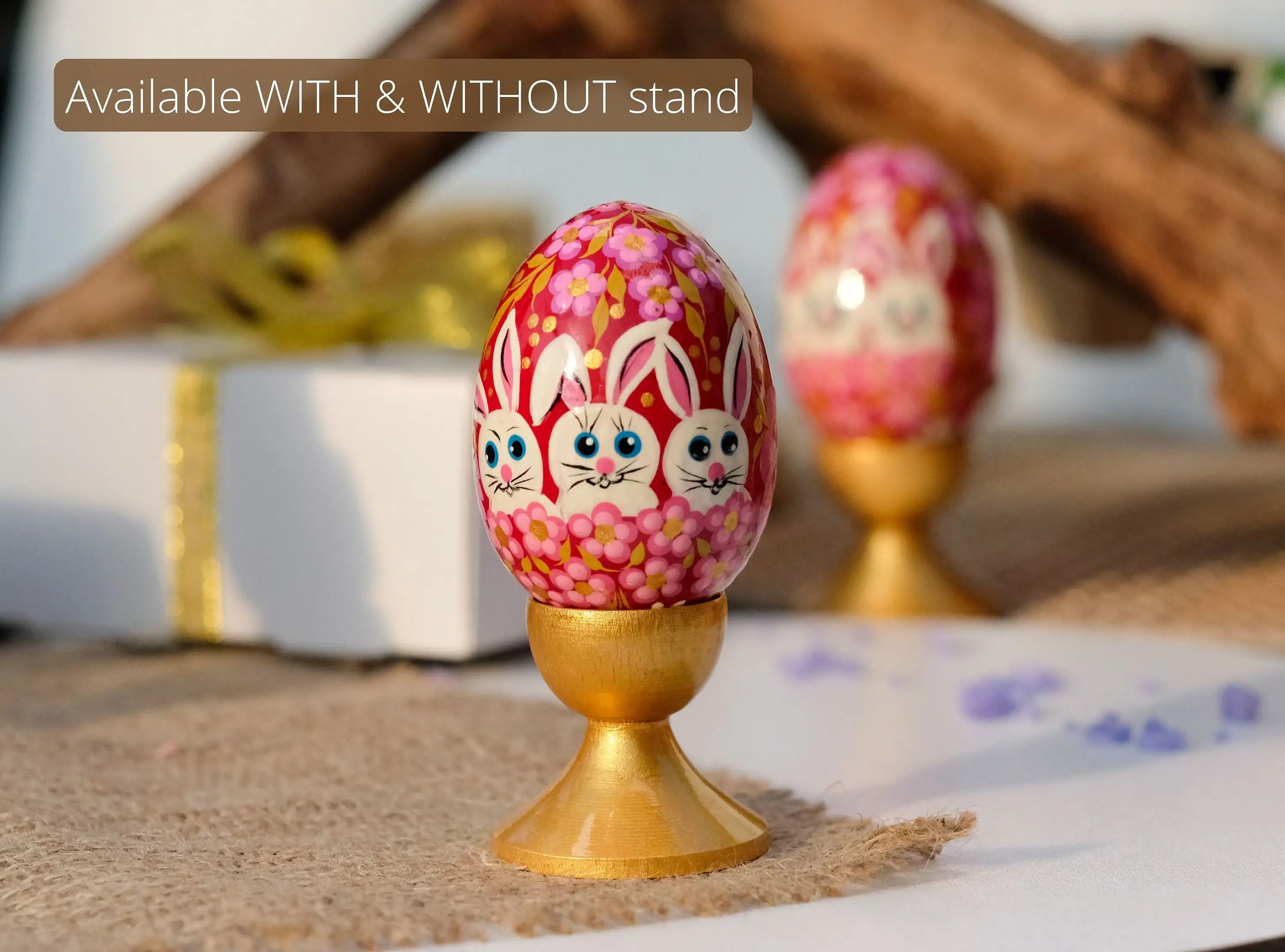 Hand-painted Wooden Easter Bunny Decorative Egg Ornament