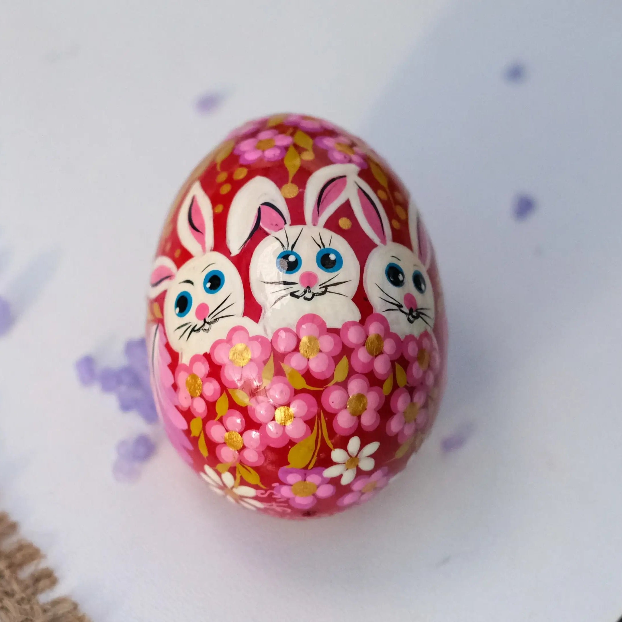 Hand-painted Wooden Easter Bunny Decorative Egg Ornament