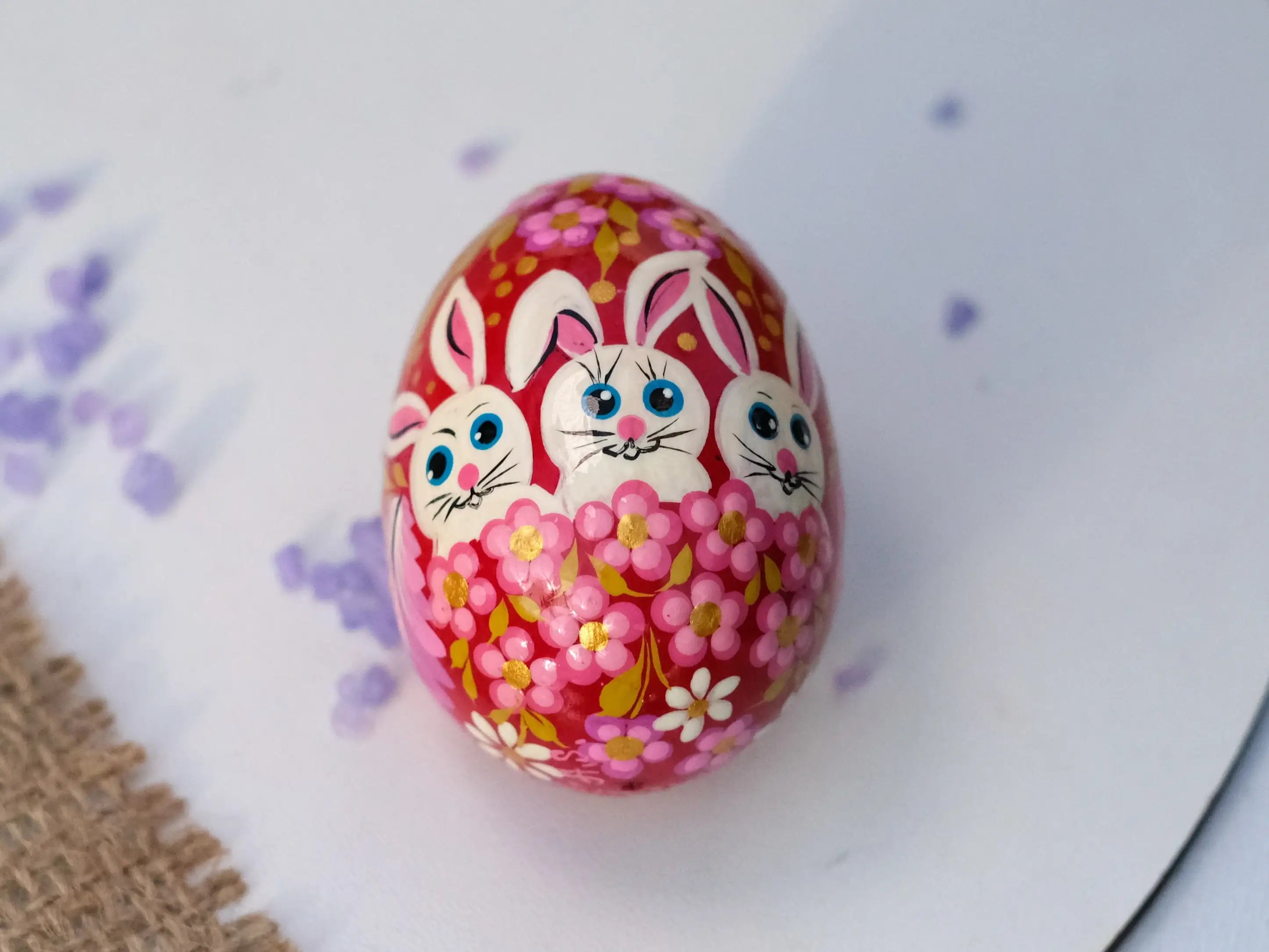 Hand-painted Wooden Easter Bunny Decorative Egg Ornament