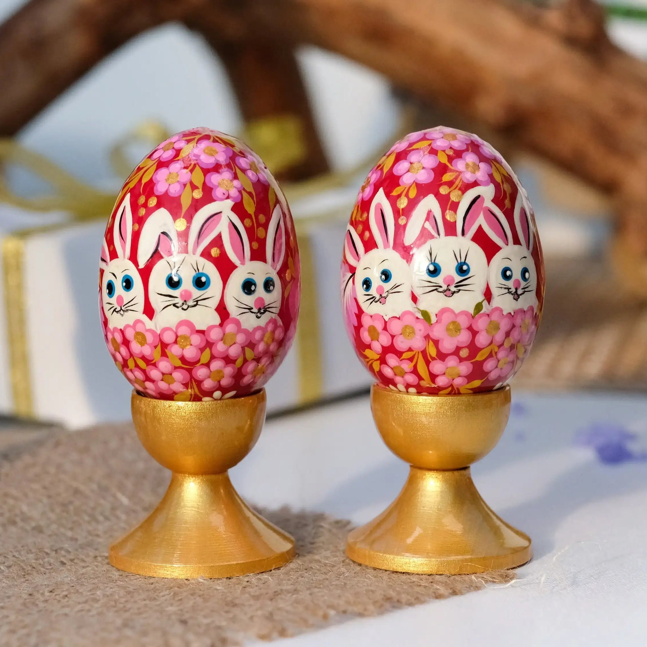 Hand-painted Wooden Easter Bunny Decorative Egg Ornament