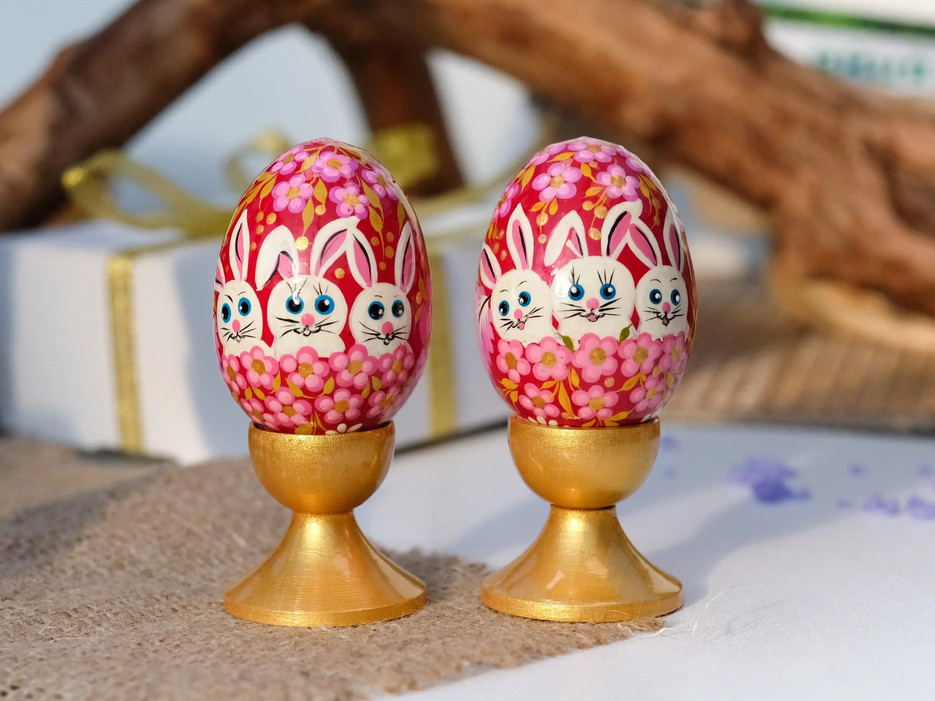 Hand-painted Wooden Easter Bunny Decorative Egg Ornament
