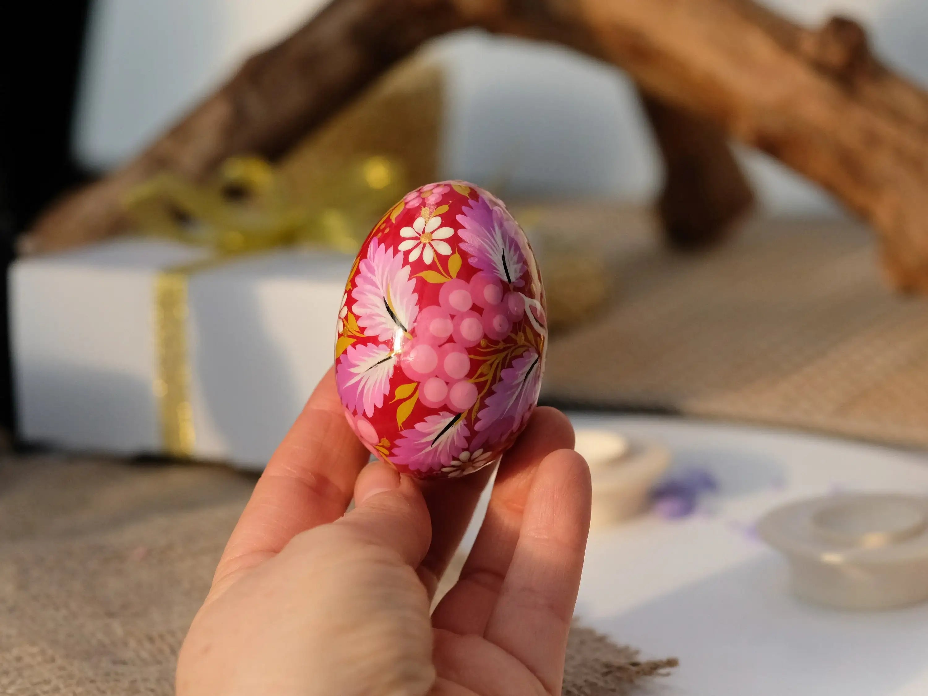 Hand-painted Wooden Easter Bunny Decorative Egg Ornament