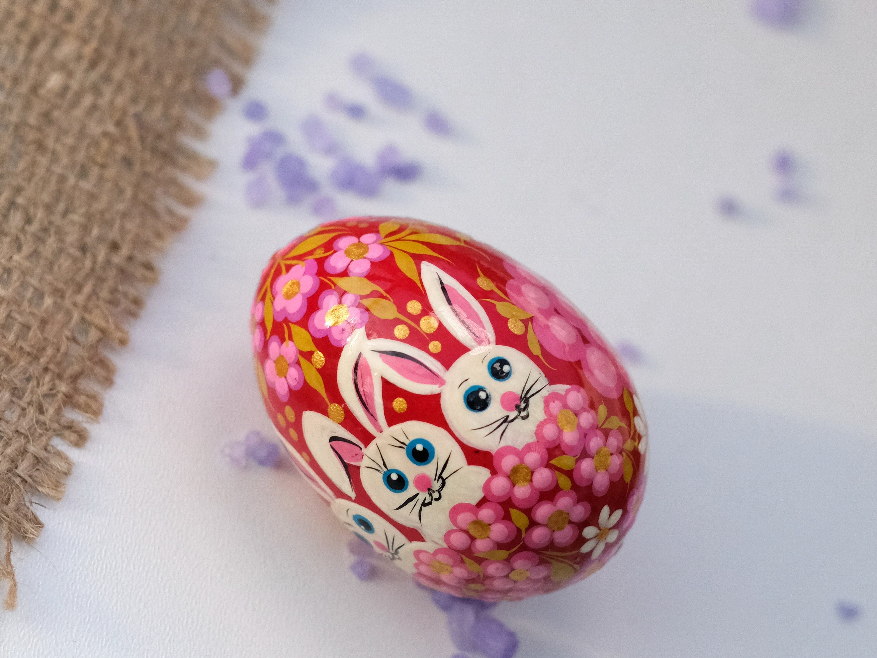 Hand-painted Wooden Easter Bunny Decorative Egg Ornament