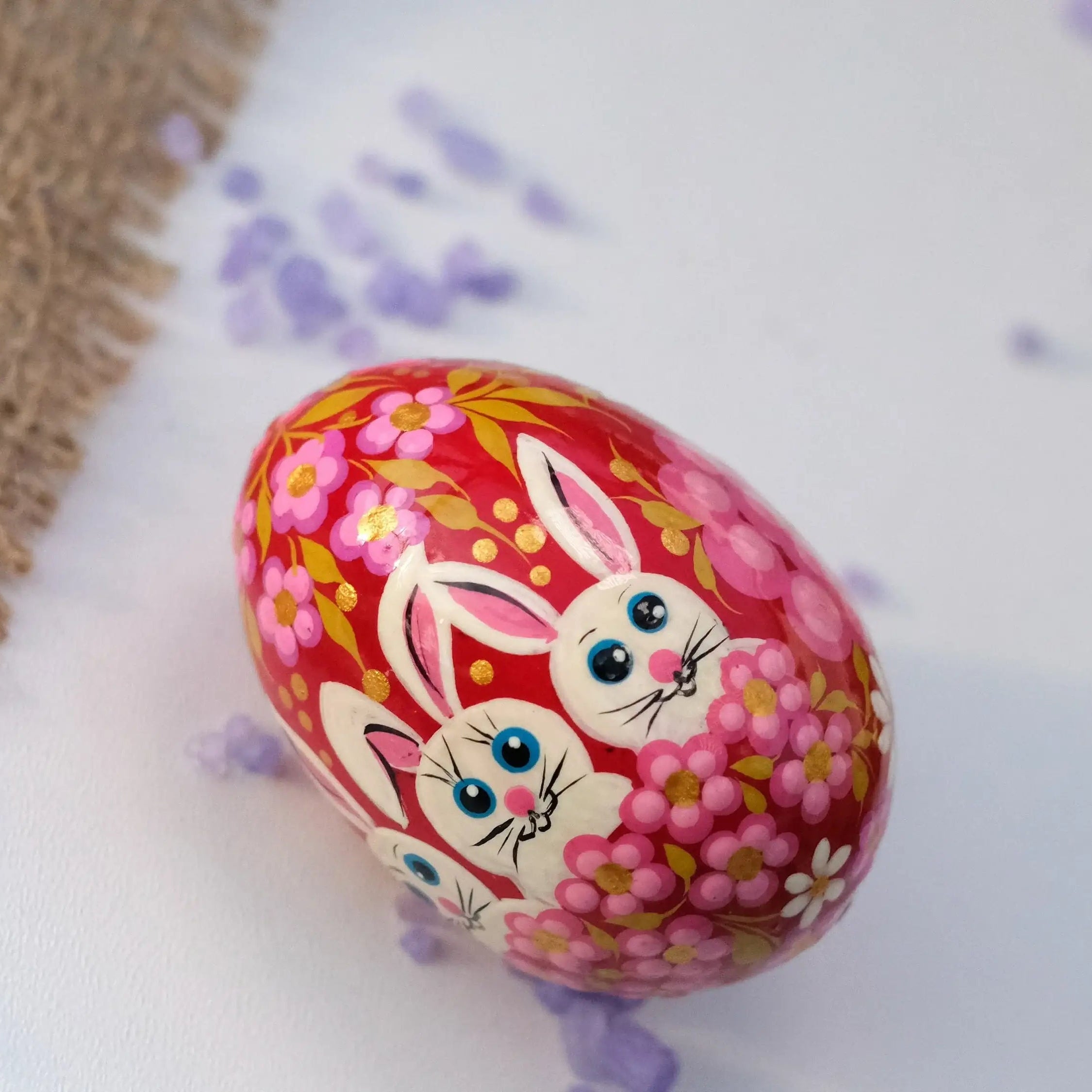 Hand-painted Wooden Easter Bunny Decorative Egg Ornament