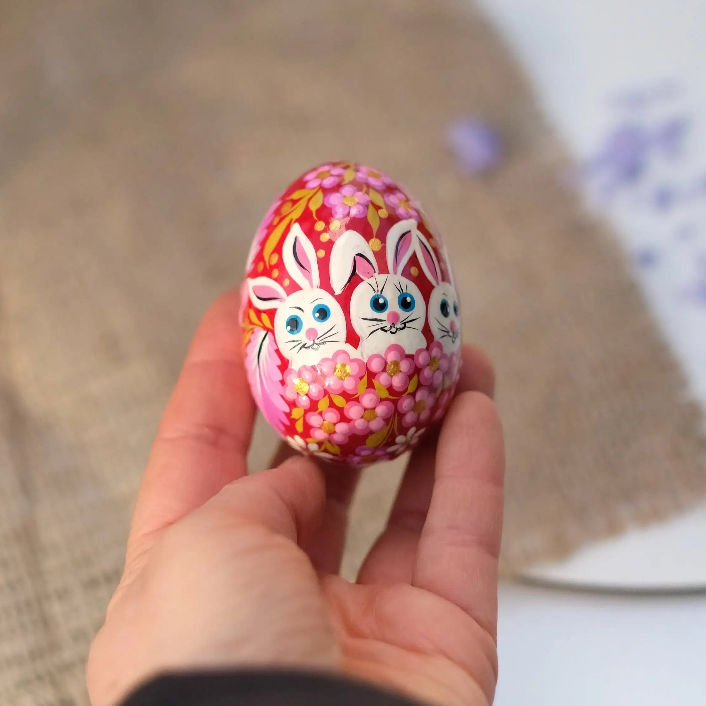 Hand-painted Wooden Easter Bunny Decorative Egg Ornament