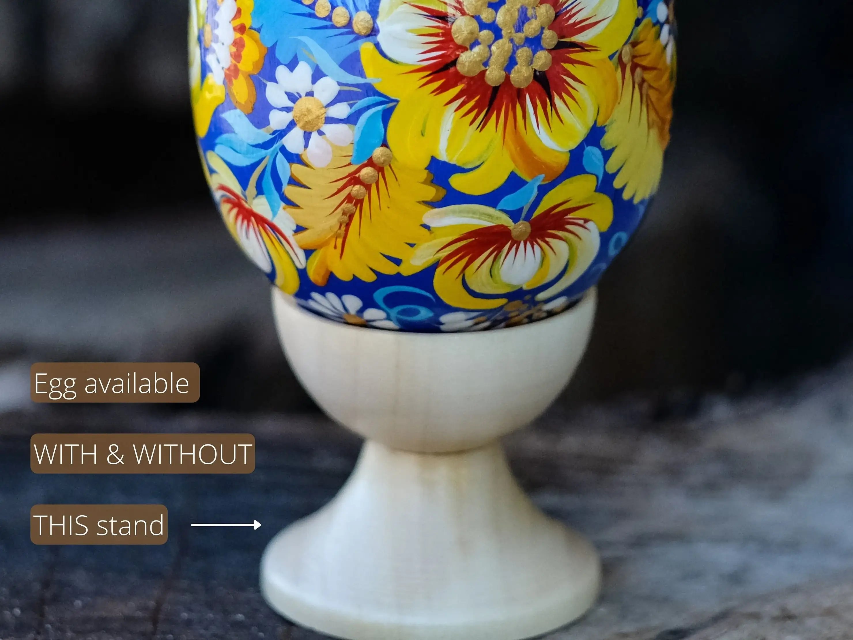 Large Blue & Yellow Ukrainian Easter Egg with Painted Pigeons