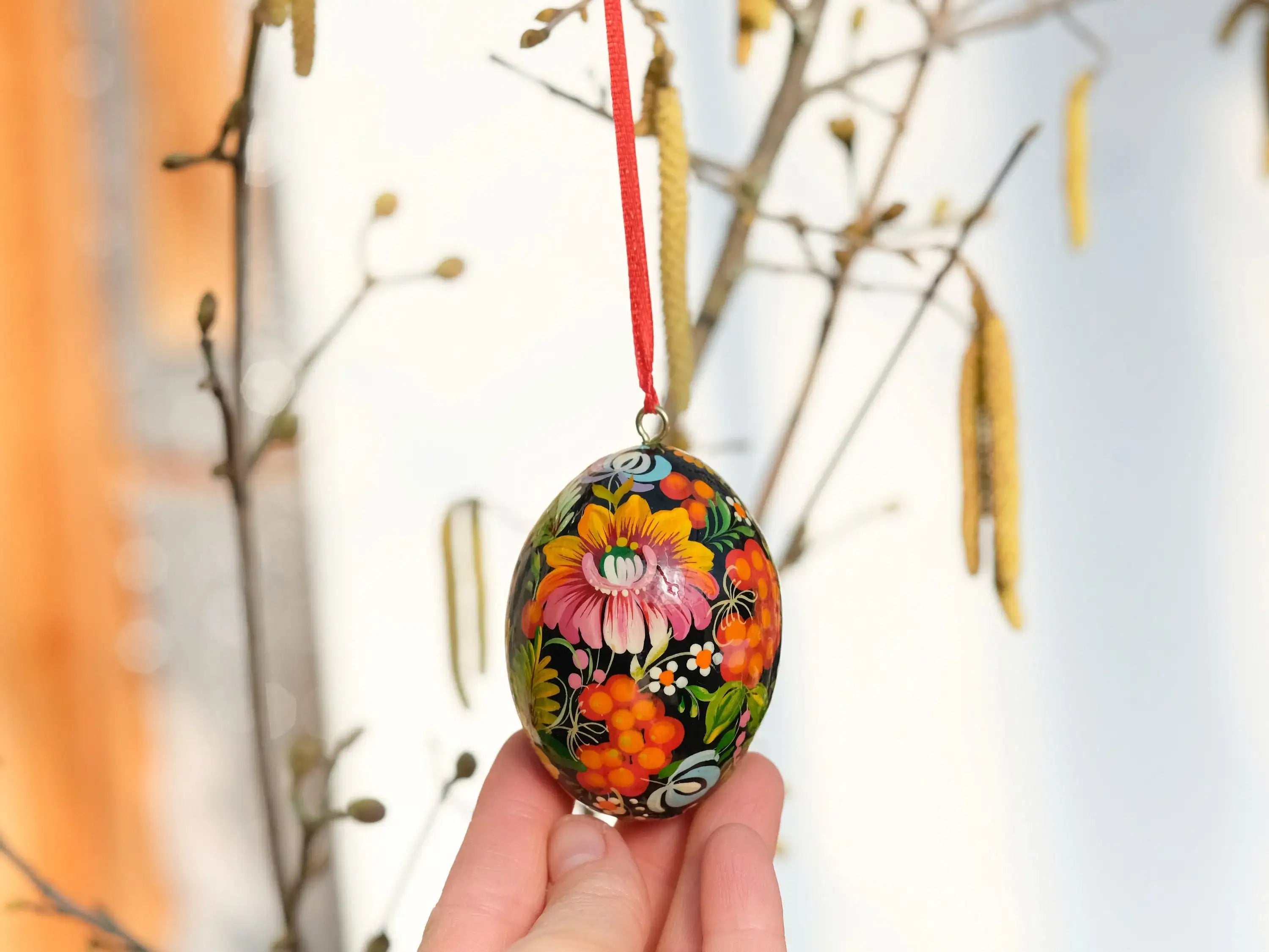 Personalized Hand-painted Wooden Easter Egg with Ribbon - Ukrainian Pysanky