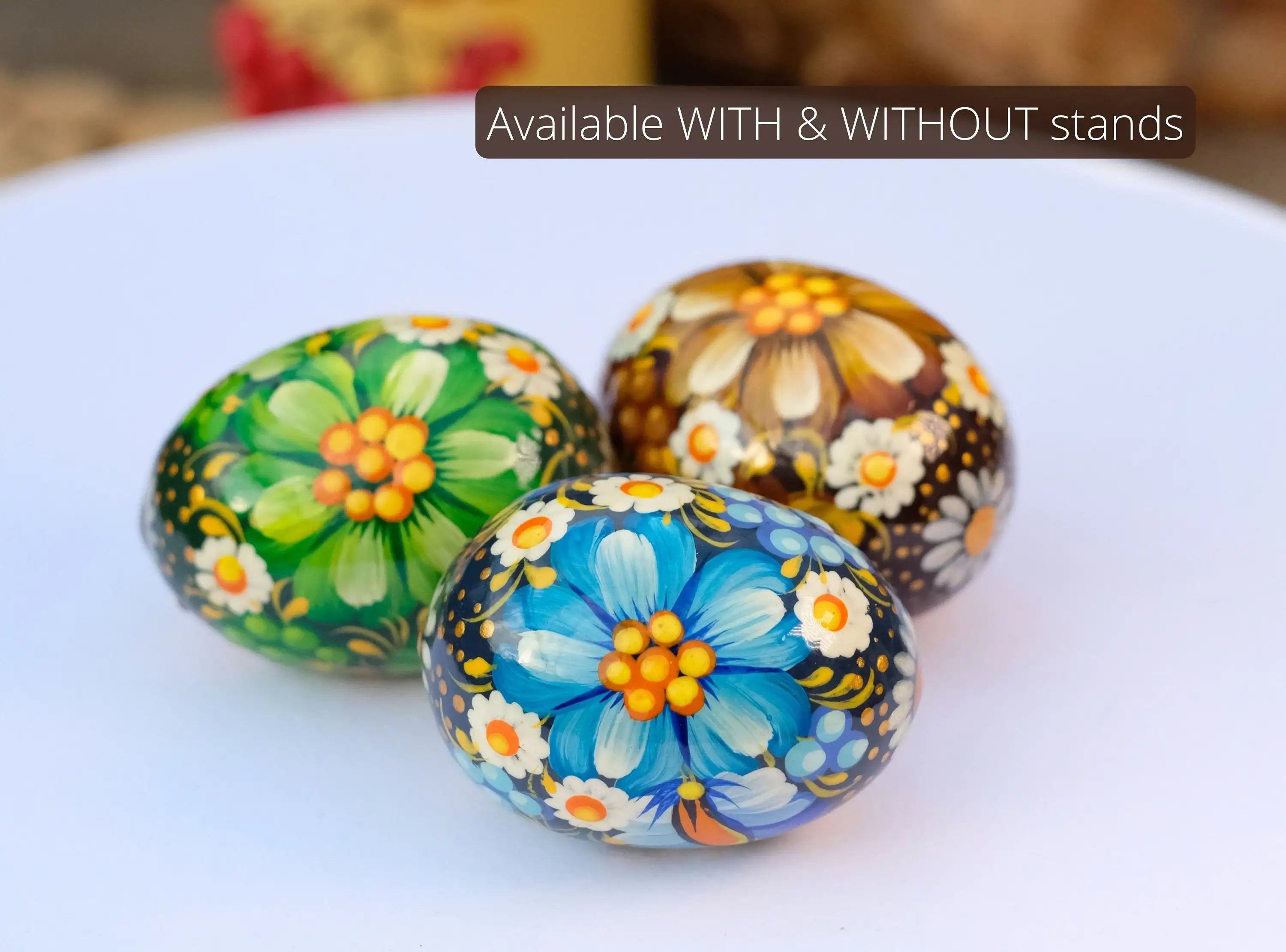 Ukrainian Easter Eggs Set 3 pcs - Hand-painted & Carved from Wood