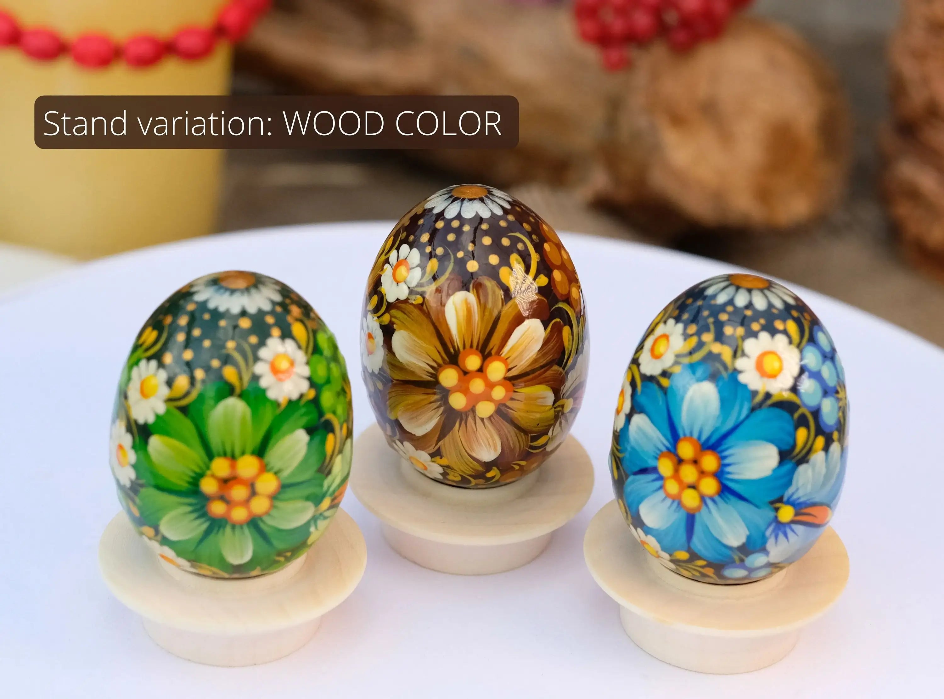Ukrainian Easter Eggs Set 3 pcs - Hand-painted & Carved from Wood