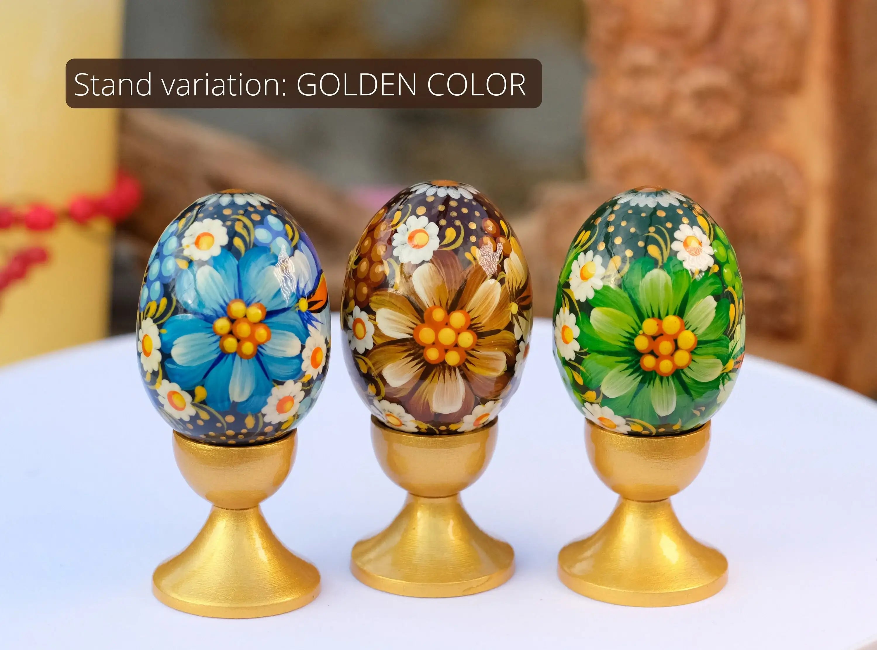 Ukrainian Easter Eggs Set 3 pcs - Hand-painted & Carved from Wood