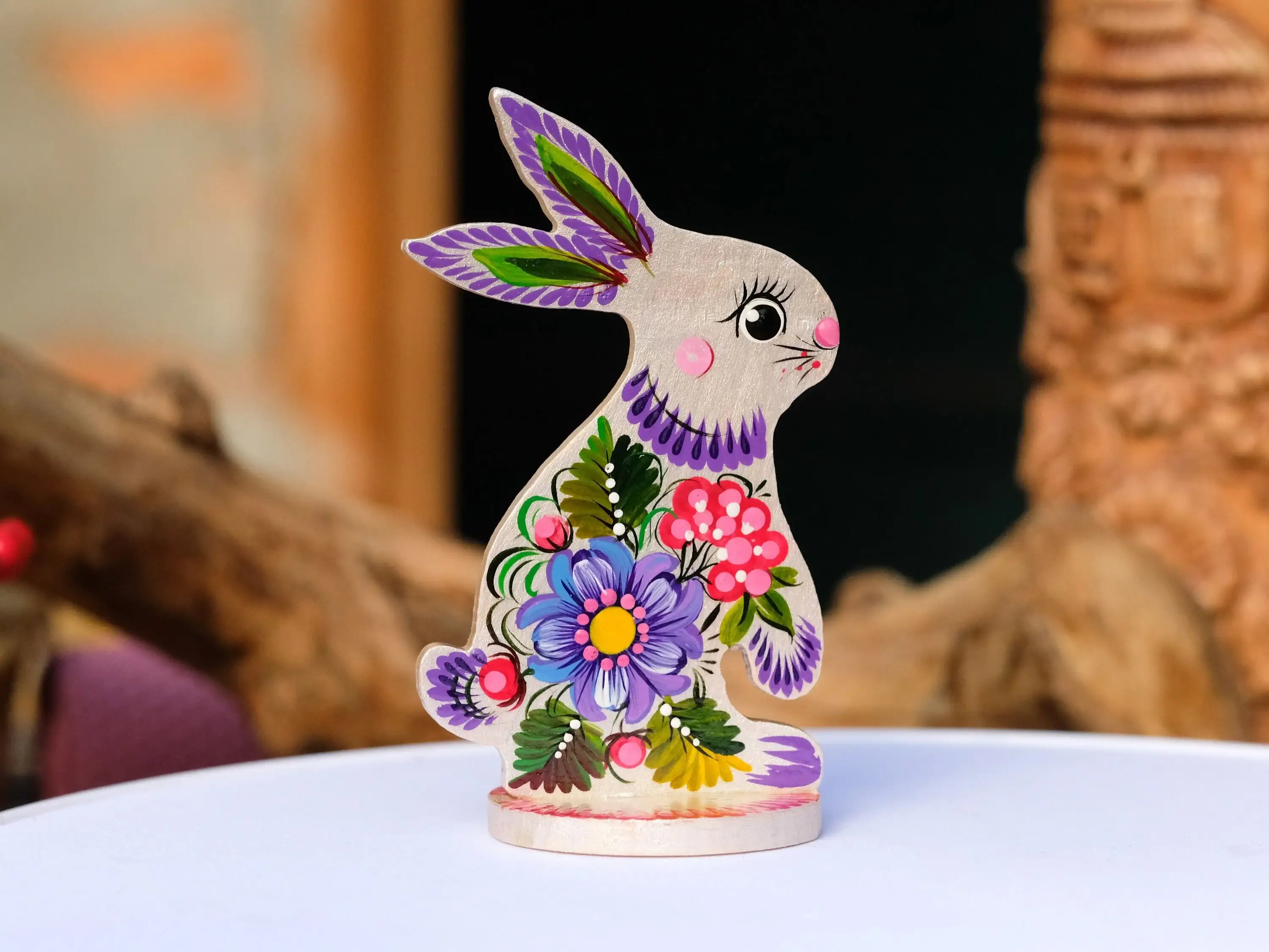 Personalized Easter Bunny- Carved from Wood & Hand-painted