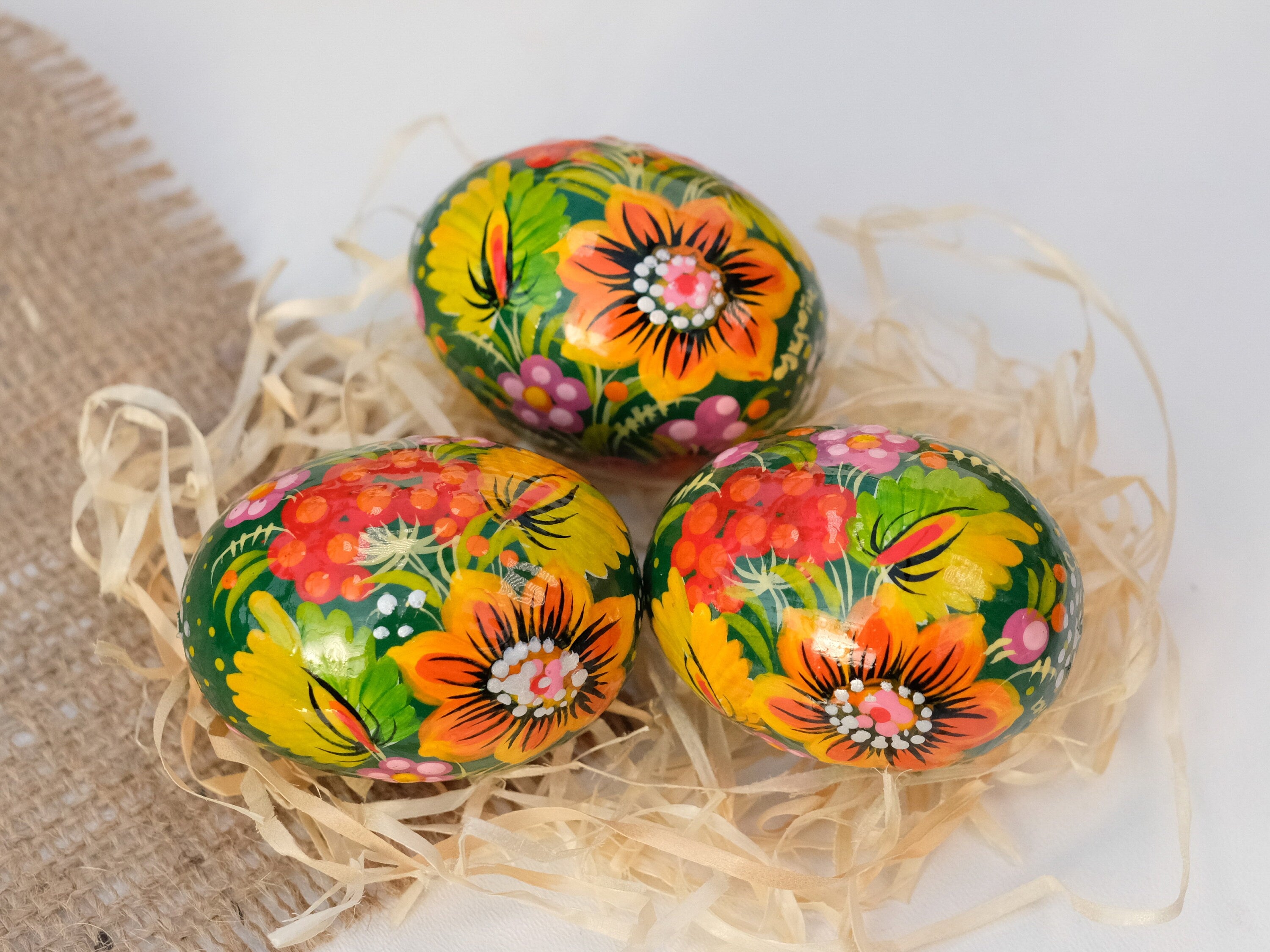 Hand-painted Wooden Sunflower Easter Egg - Ukrainian Pysanky Egg