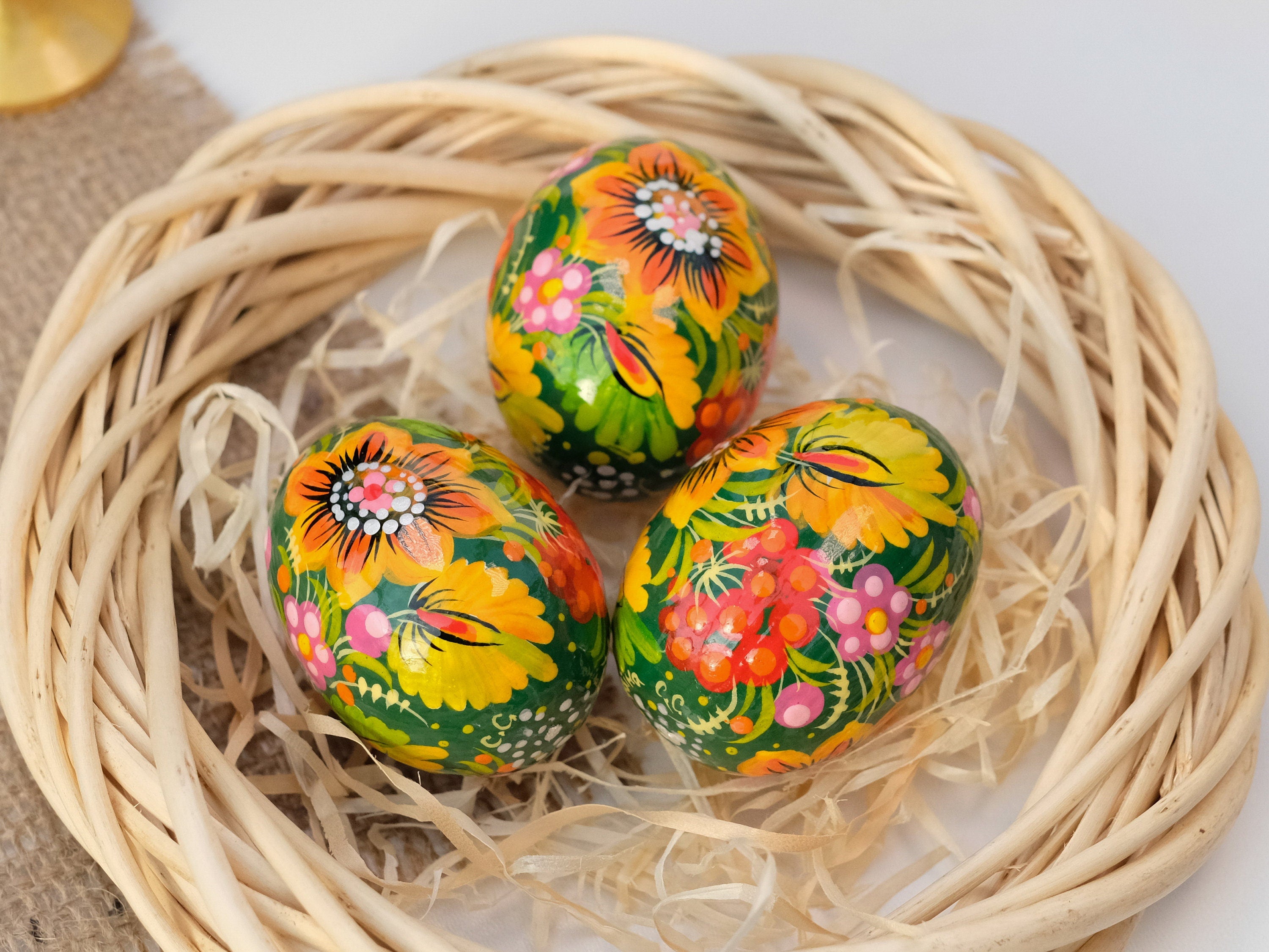 Hand-painted Wooden Sunflower Easter Egg - Ukrainian Pysanky Egg