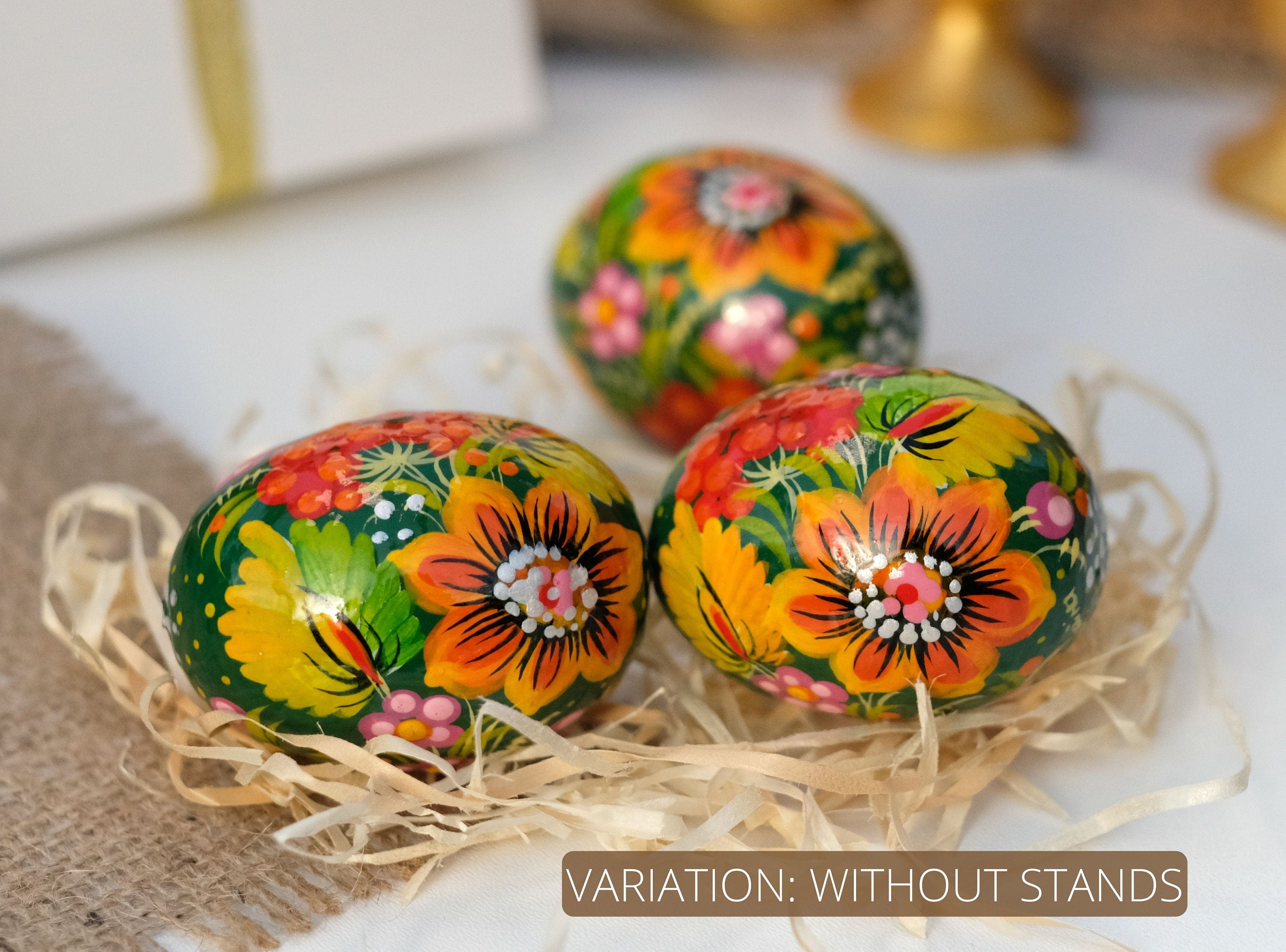 Hand-painted Wooden Sunflower Easter Egg - Ukrainian Pysanky Egg