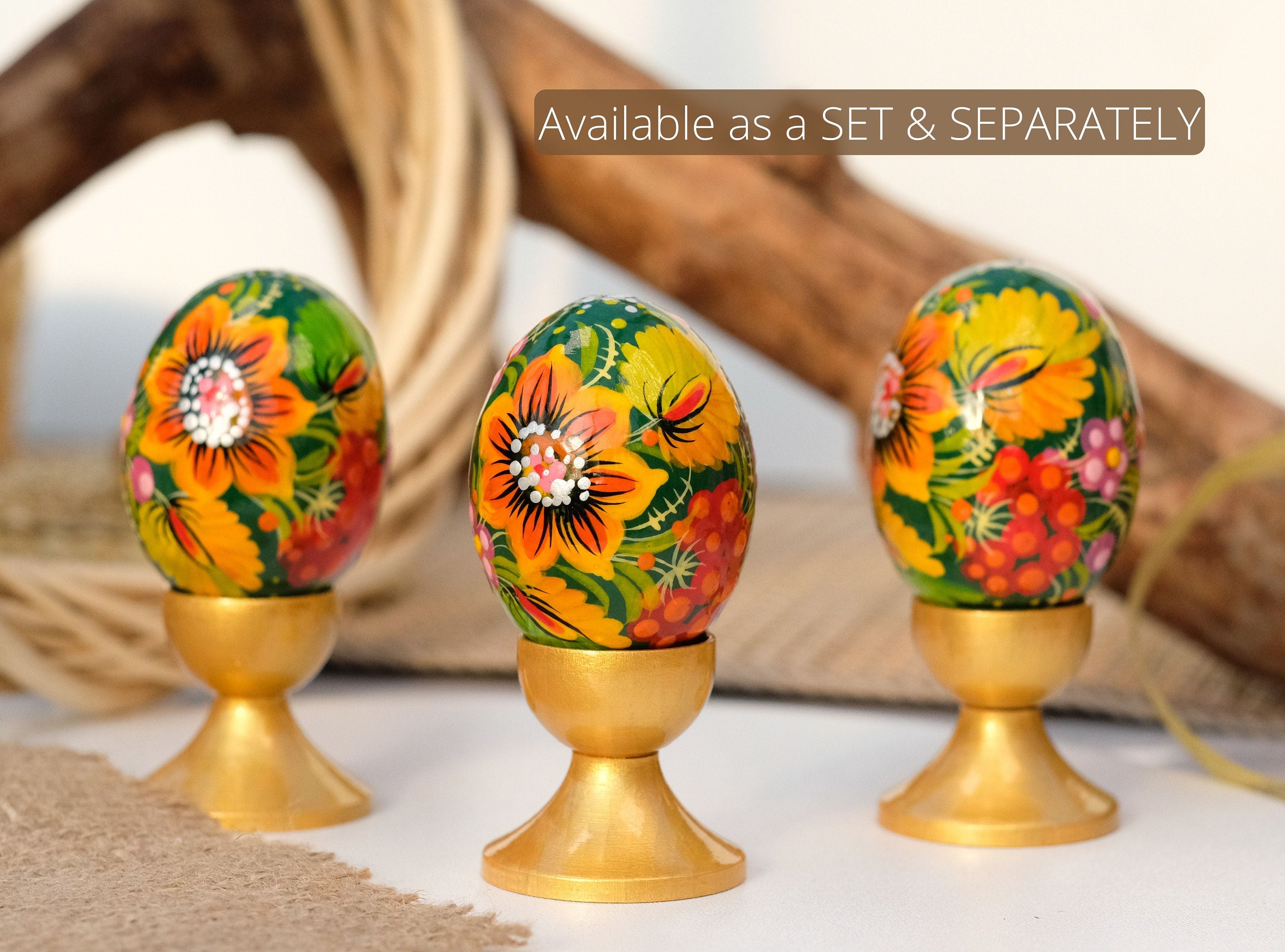 Hand-painted Wooden Sunflower Easter Egg - Ukrainian Pysanky Egg