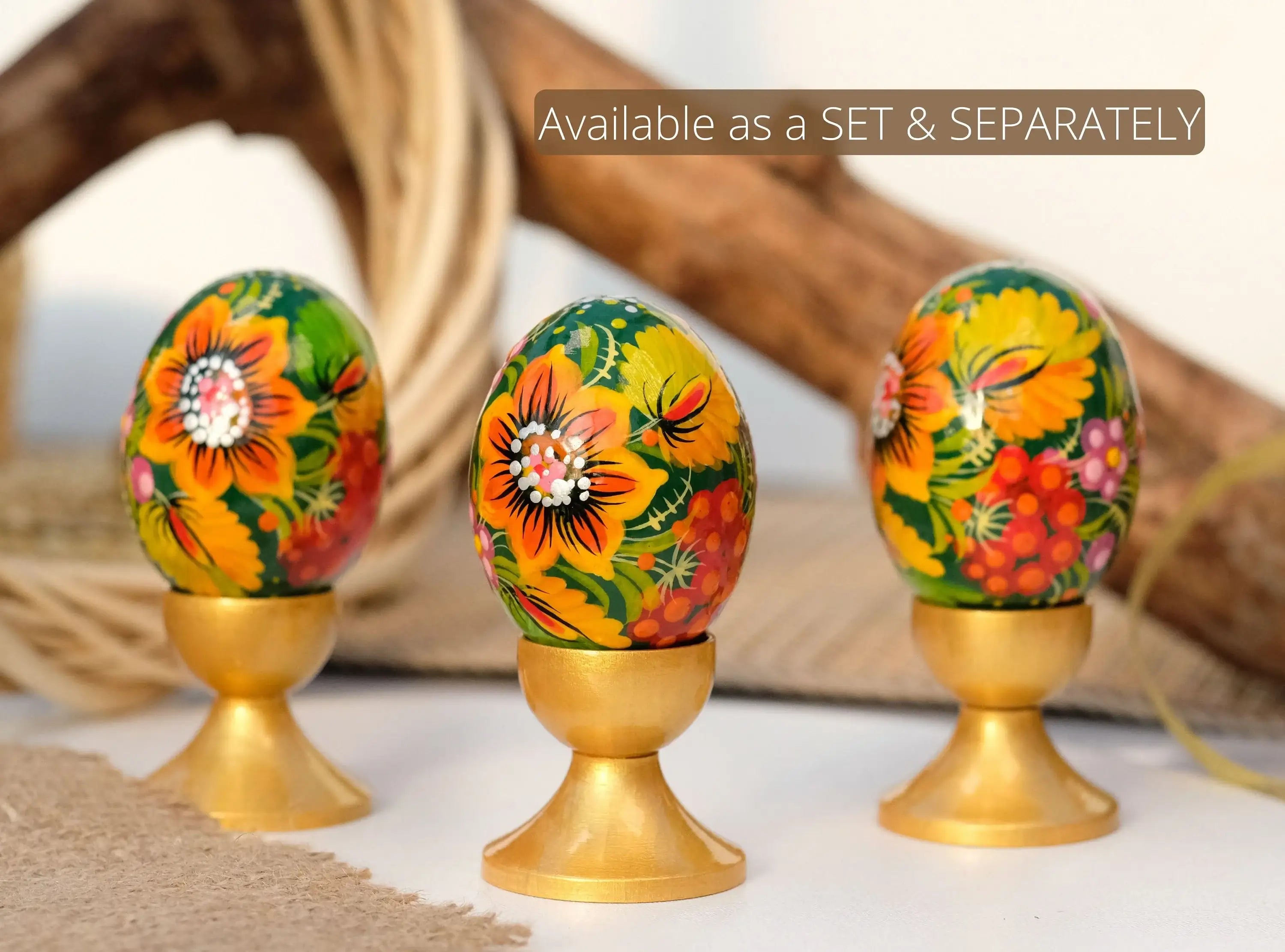 Hand-painted Wooden Sunflower Easter Egg - Ukrainian Pysanky Egg