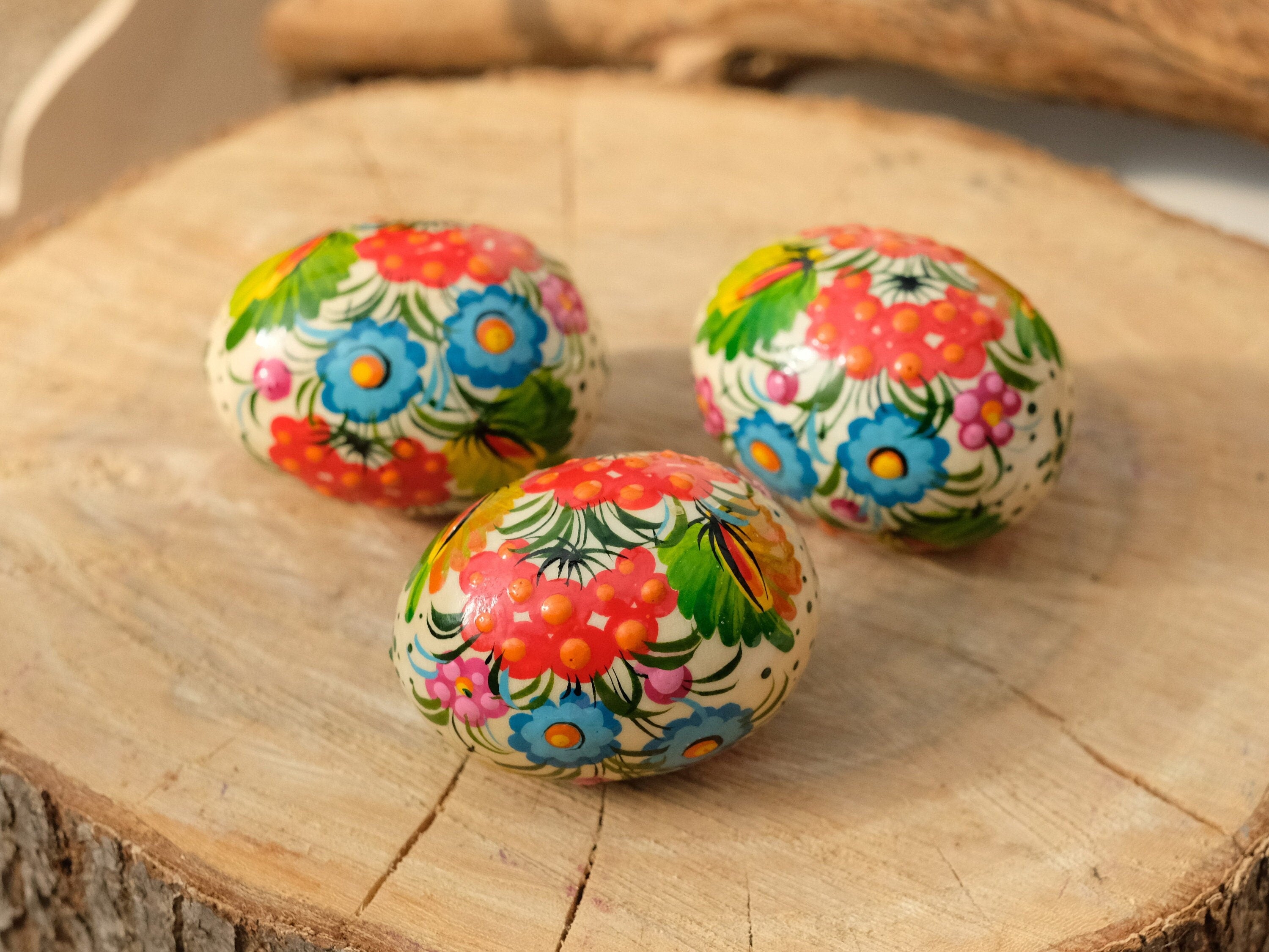 Painted Ukrainian Wooden Easter Eggs - Handmade Ukrainian Pysanky
