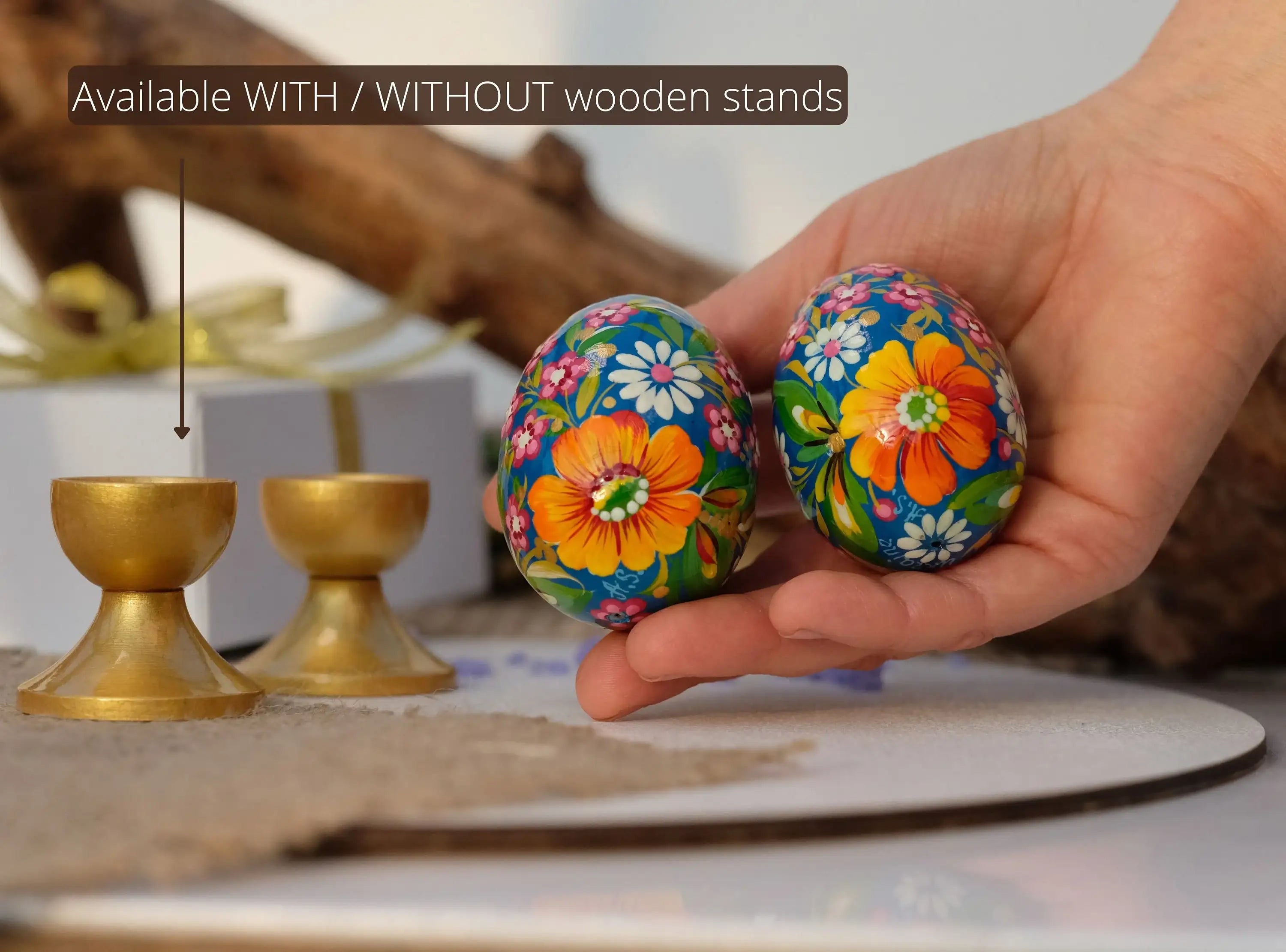 Painted Wooden Hummingbird Easter Egg with Petrykivka Art