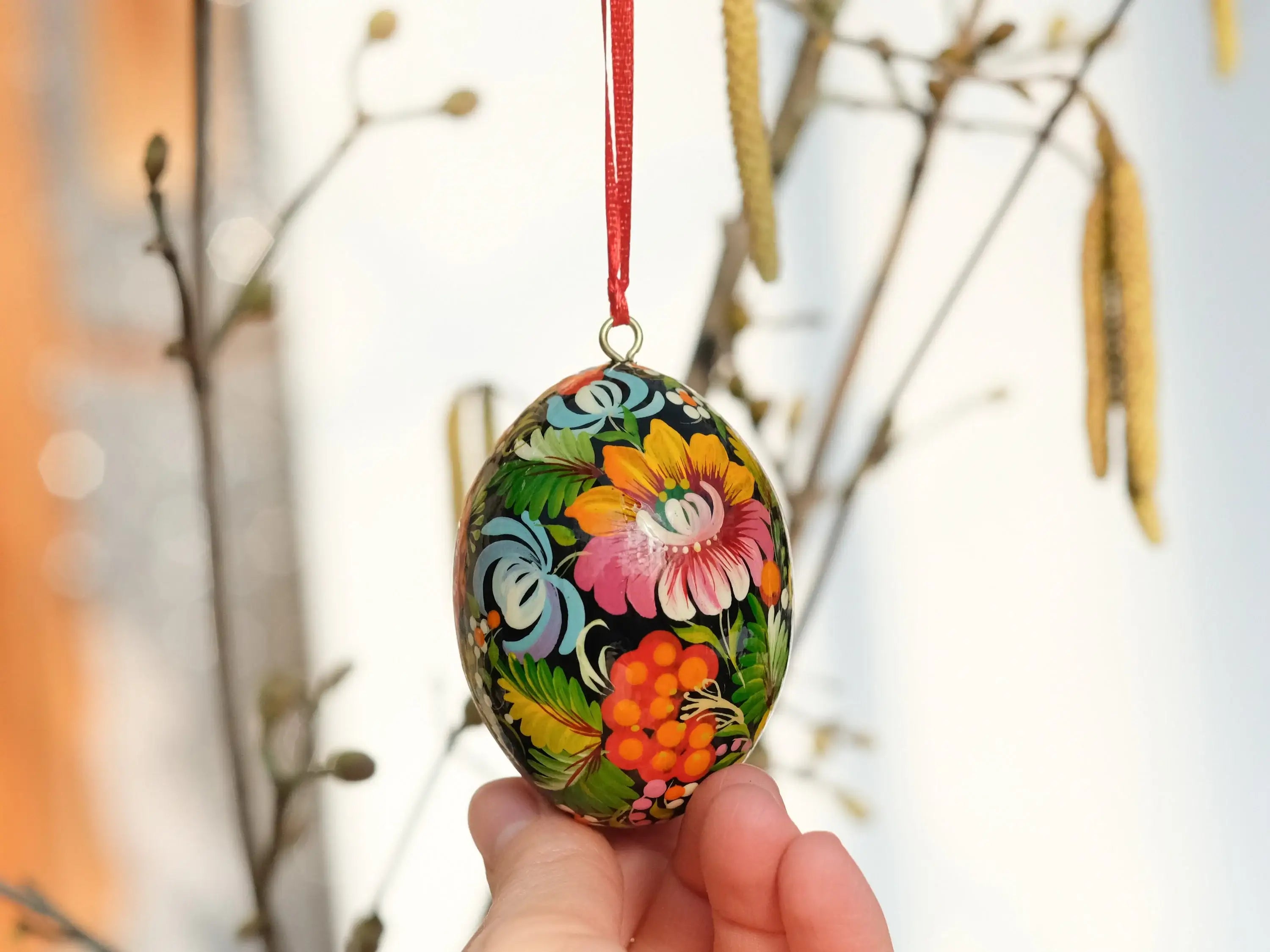 Personalized Hand-painted Wooden Easter Egg with Ribbon - Ukrainian Pysanky
