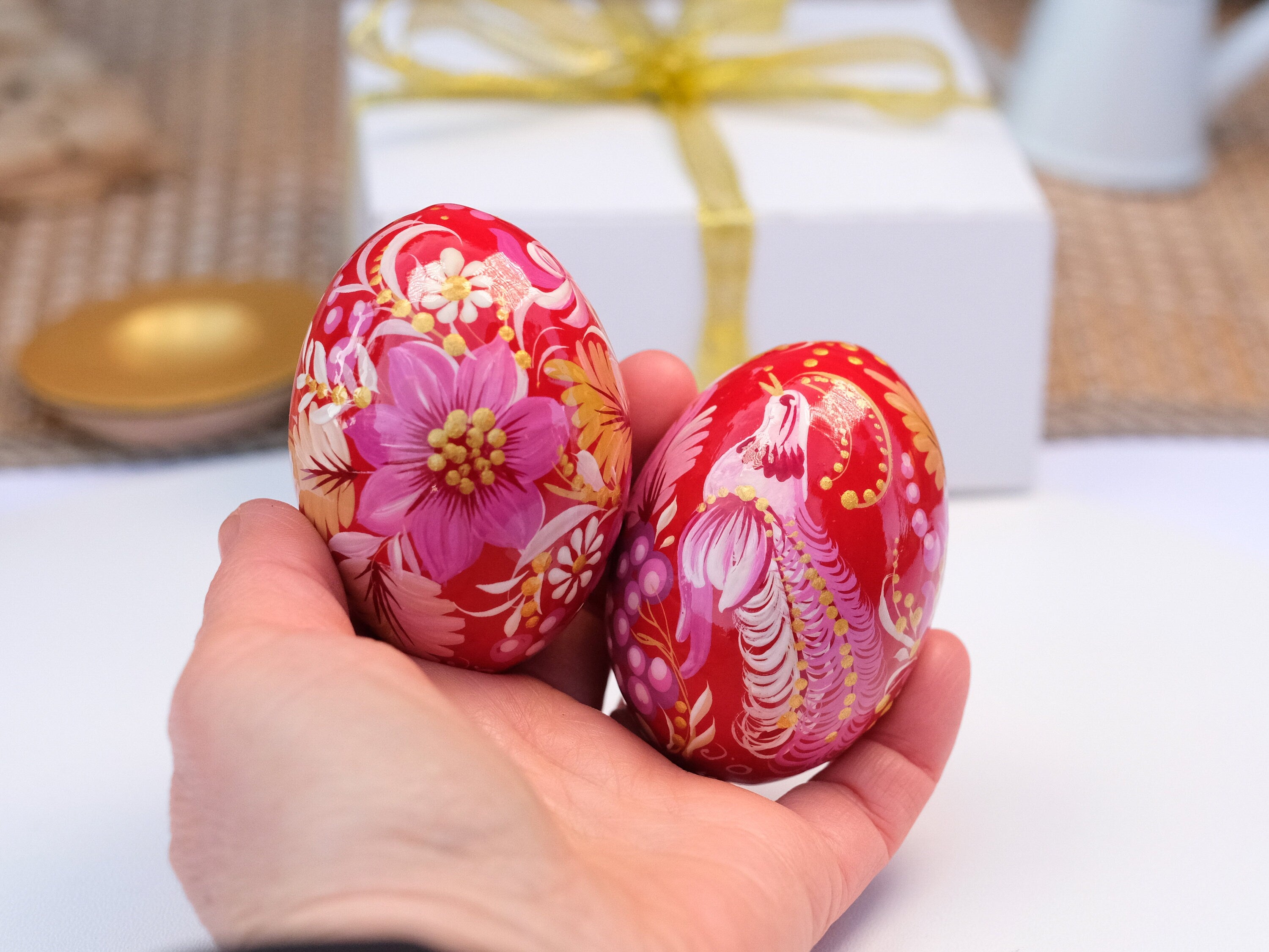 Wooden Fairy Bird Easter Egg Hand-painted with Petrykivka Painting