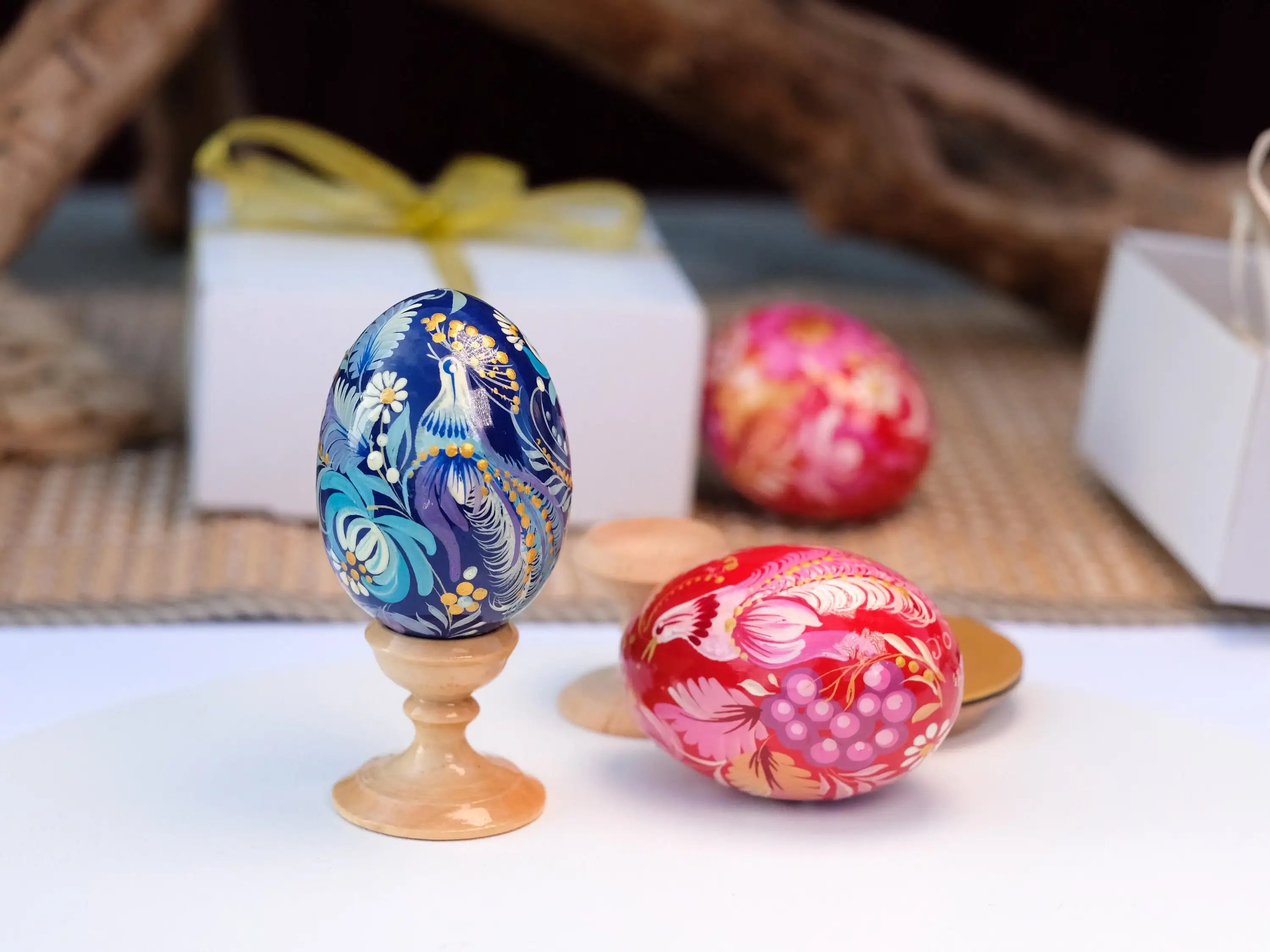 Wooden Fairy Bird Easter Egg Hand-painted with Petrykivka Painting